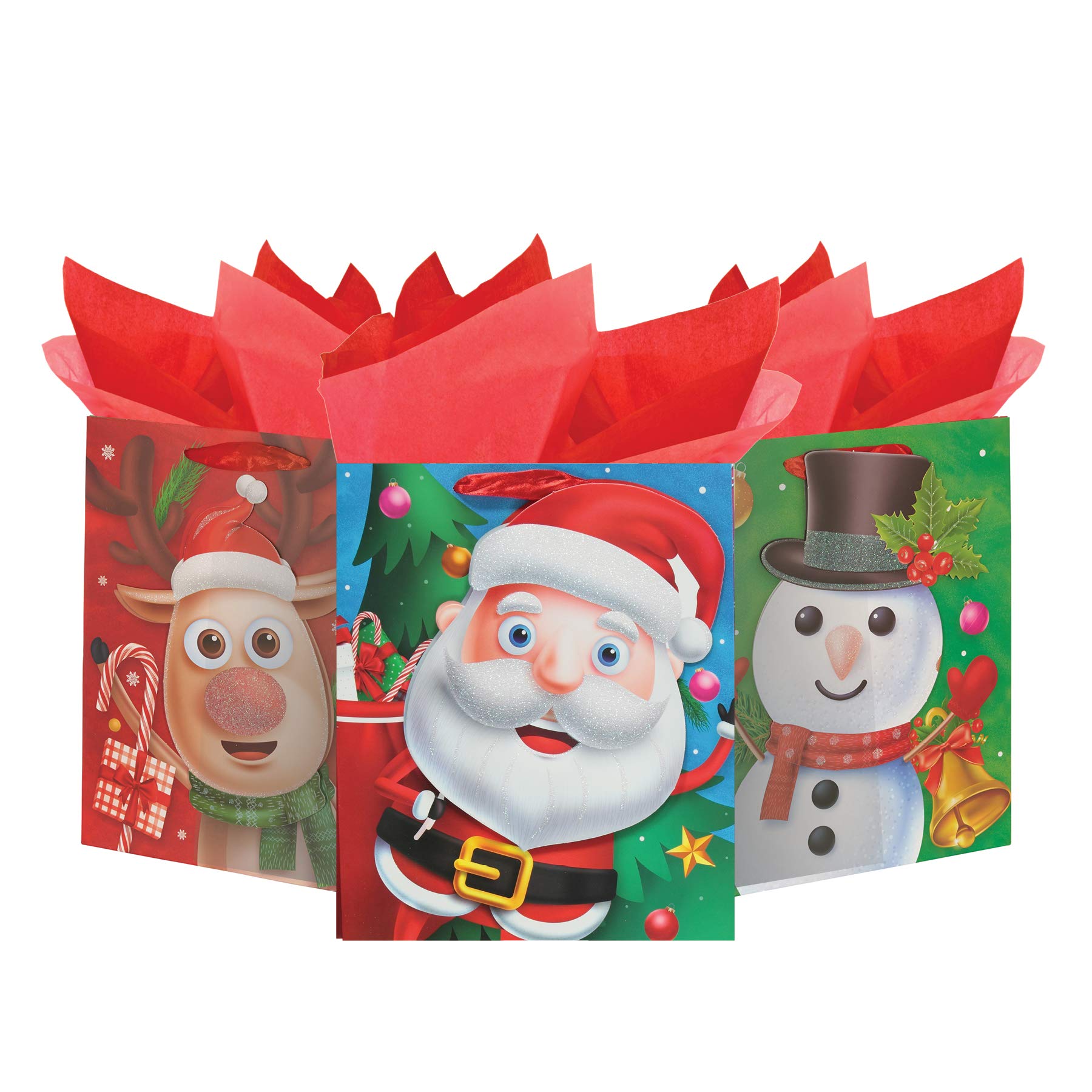 Neliblu Mega Pack of 12 Large Christmas Gift Bags - Traditional Holiday Character Design for Xmas Presents - Perfect for Holiday Parties, Gift Exchanges & Festive Wrapping