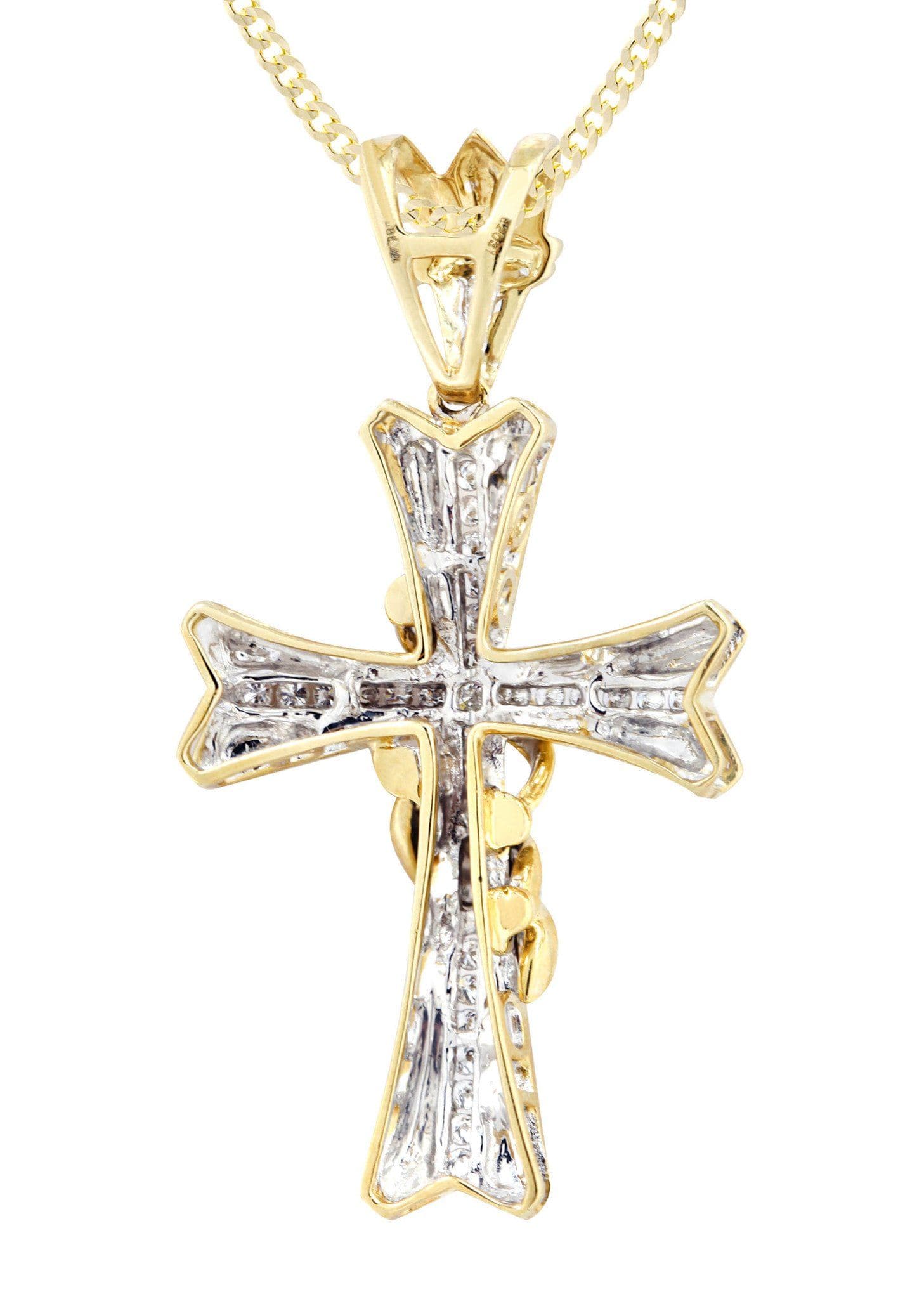 14K Yellow Gold Diamond Cross Pendant Necklace - 0.44 Carat Genuine Diamond Jewelry for Women, Gift for Baptism, First Communion & Religious Occasions