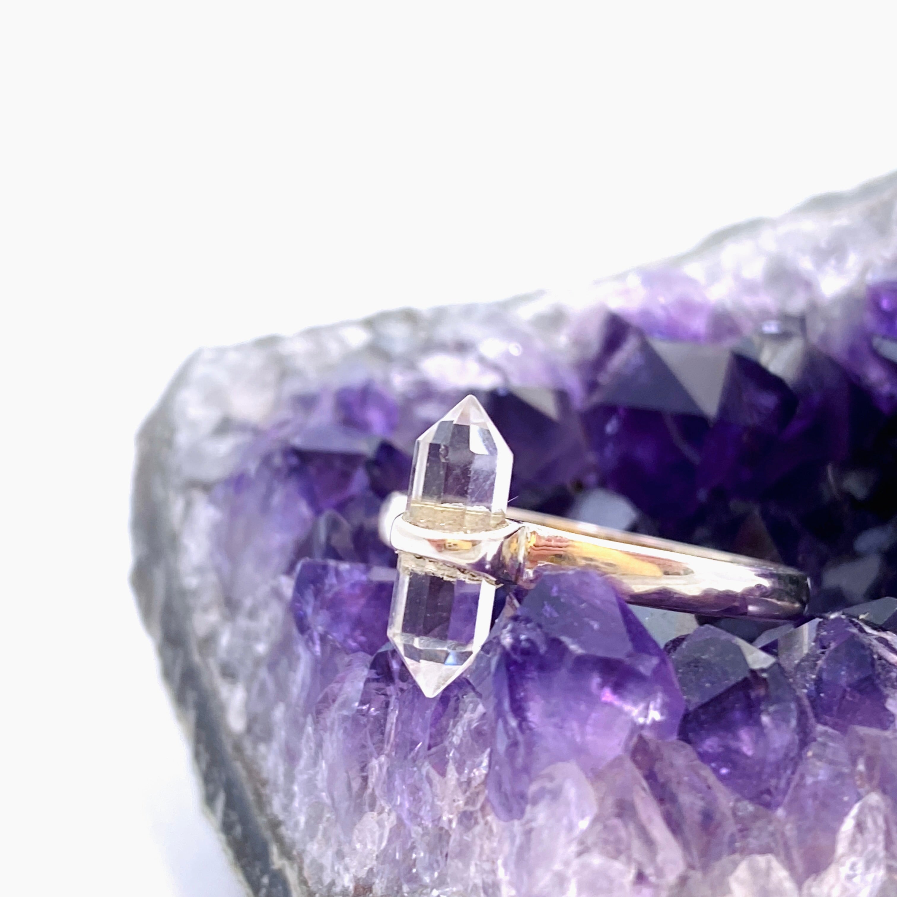 Natural Clear Quartz Double Point Ring - RRR 40 Size - Healing Crystal Jewelry for Meditation, Energy Work & Spiritual Gifts