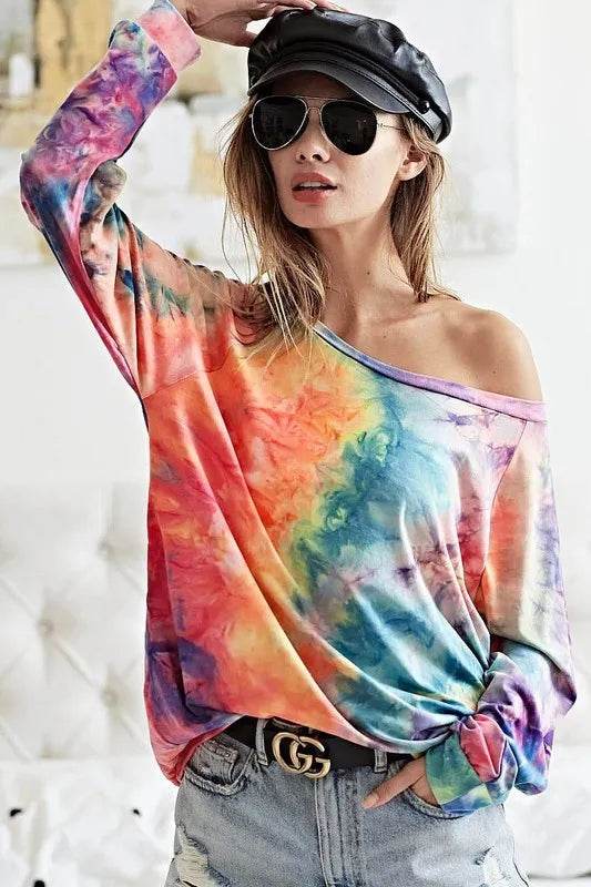 BiBi Tie Dye Soft Knit Jersey Top for Women - Comfortable Casual T-Shirt for Summer, Beach, and Everyday Wear