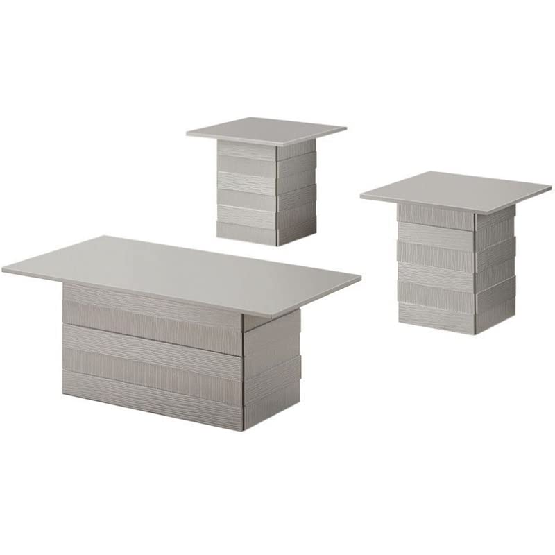 Modern Embossed Pedestal Coffee Table Set - Champagne Wood Finish - Living Room Centerpiece for Sofa & Lounge Decor