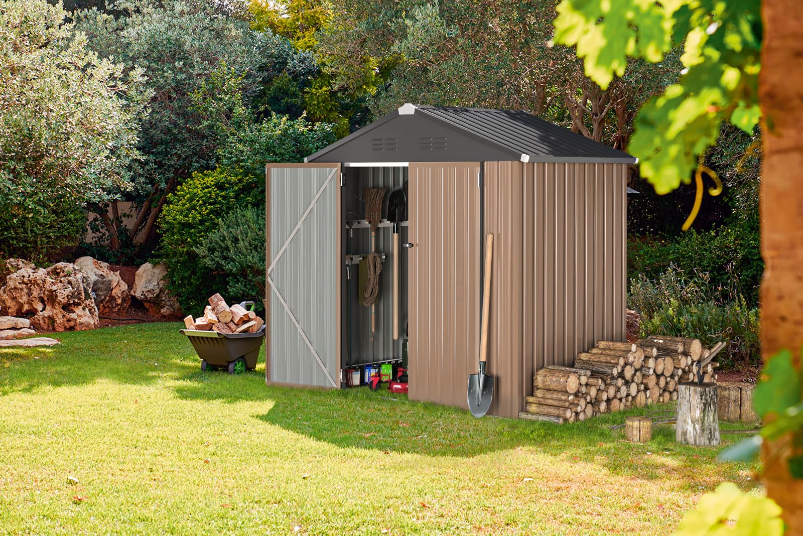 U-MAX 6x4 Galvanized Metal Storage Shed - Outdoor Utility Shed Kit for Backyard, Garden, Patio & Lawn | Weather-Resistant Small Outdoor Storage Solution for Tools, Equipment & Seasonal Items