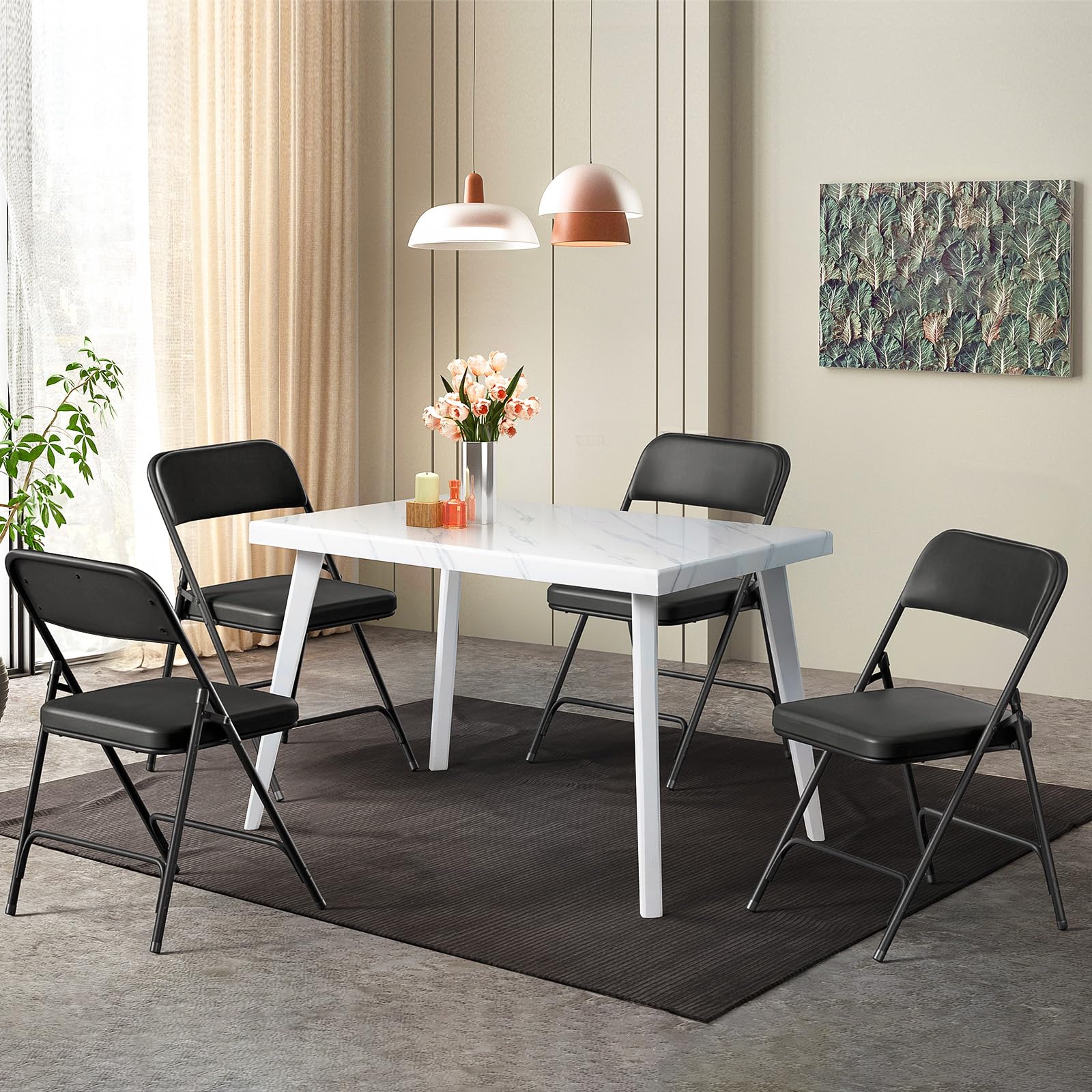 VINGLI Padded Folding Chairs with Thick Seat Cushion - Portable, Durable & Comfortable PU Foldable Chairs for Indoor Outdoor Use - Perfect for Banquet, Party, Dining, Work, Craft, Camping, Picnic, Garden - Black (1 Pack)
