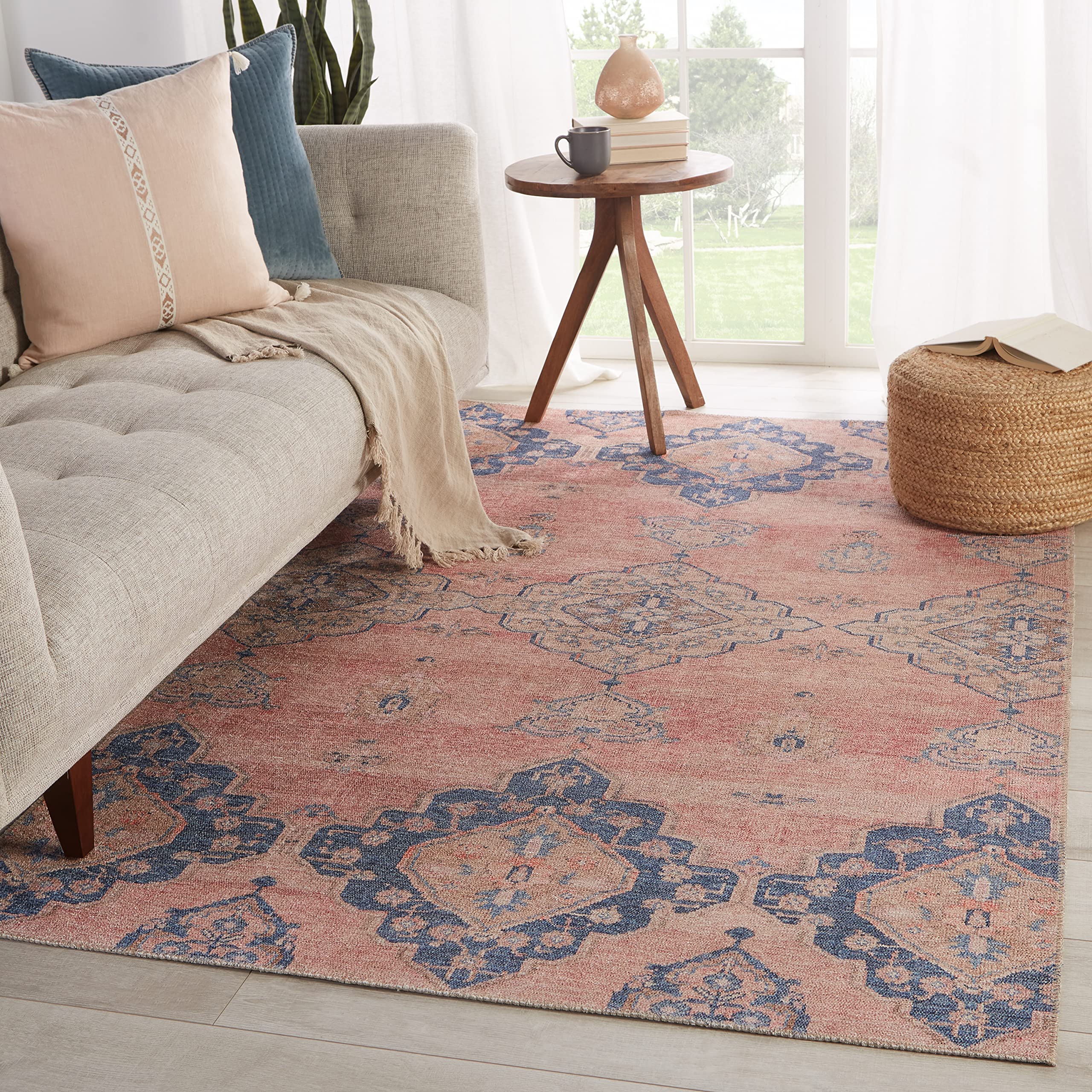 Jaipur Living Machine Washable 8x10 Large Area Rug - Farmhouse Style Light Pink & Blue - Perfect for Living Room, Bedroom & Home Decor