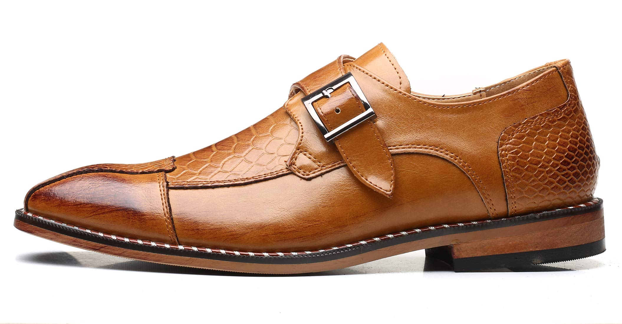 Men's Leather Single Monk Strap Loafers - Slip On Oxford Dress Shoes for Business & Formal Wear | Perfect for Office, Weddings & Special Occasions