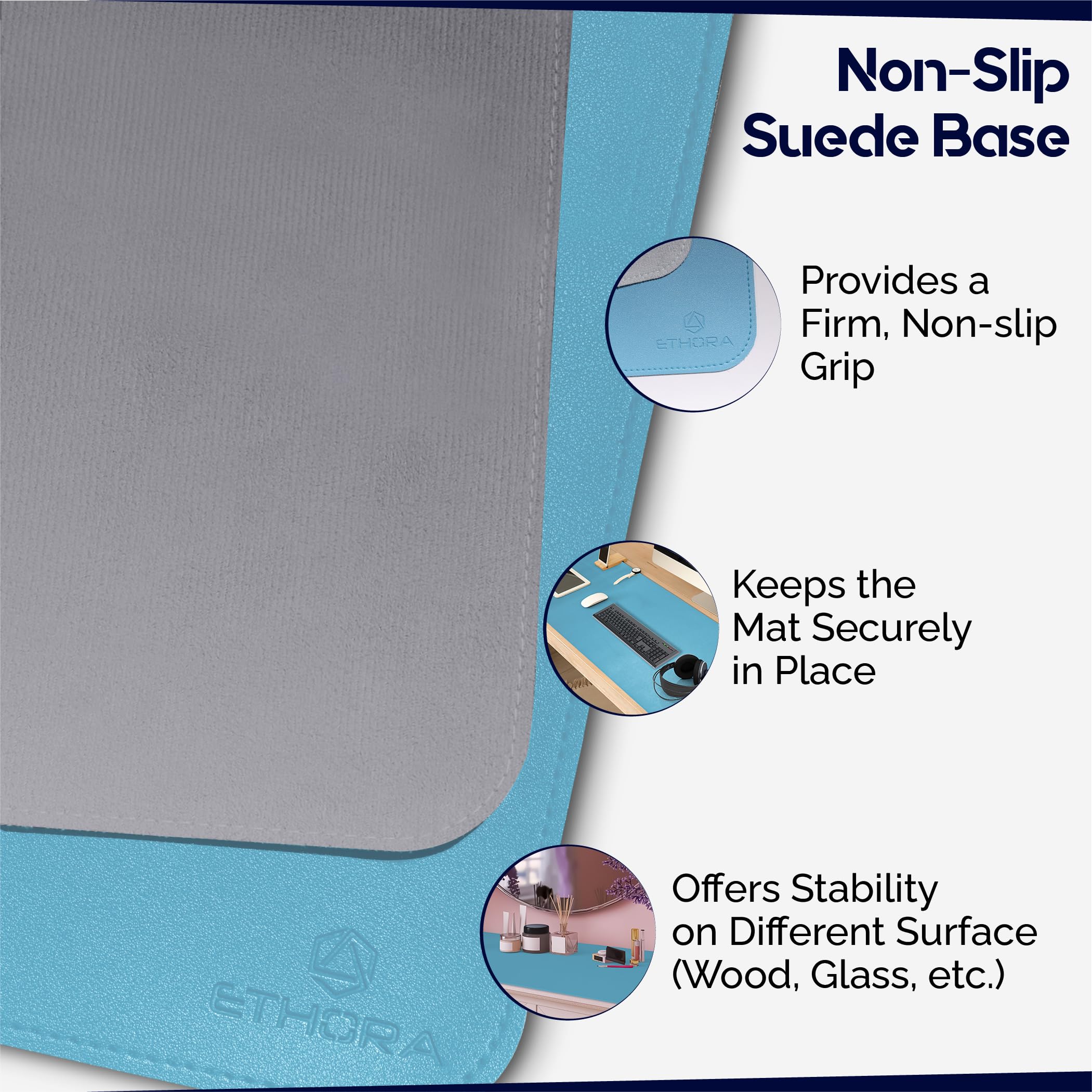 Premium Non-Slip Leather Desk Mat with Stitched Edges - Waterproof PU Desk Pad for Computer, Home Office & Vanity Makeup - Turquoise Small Size for Enhanced Workspace Comfort