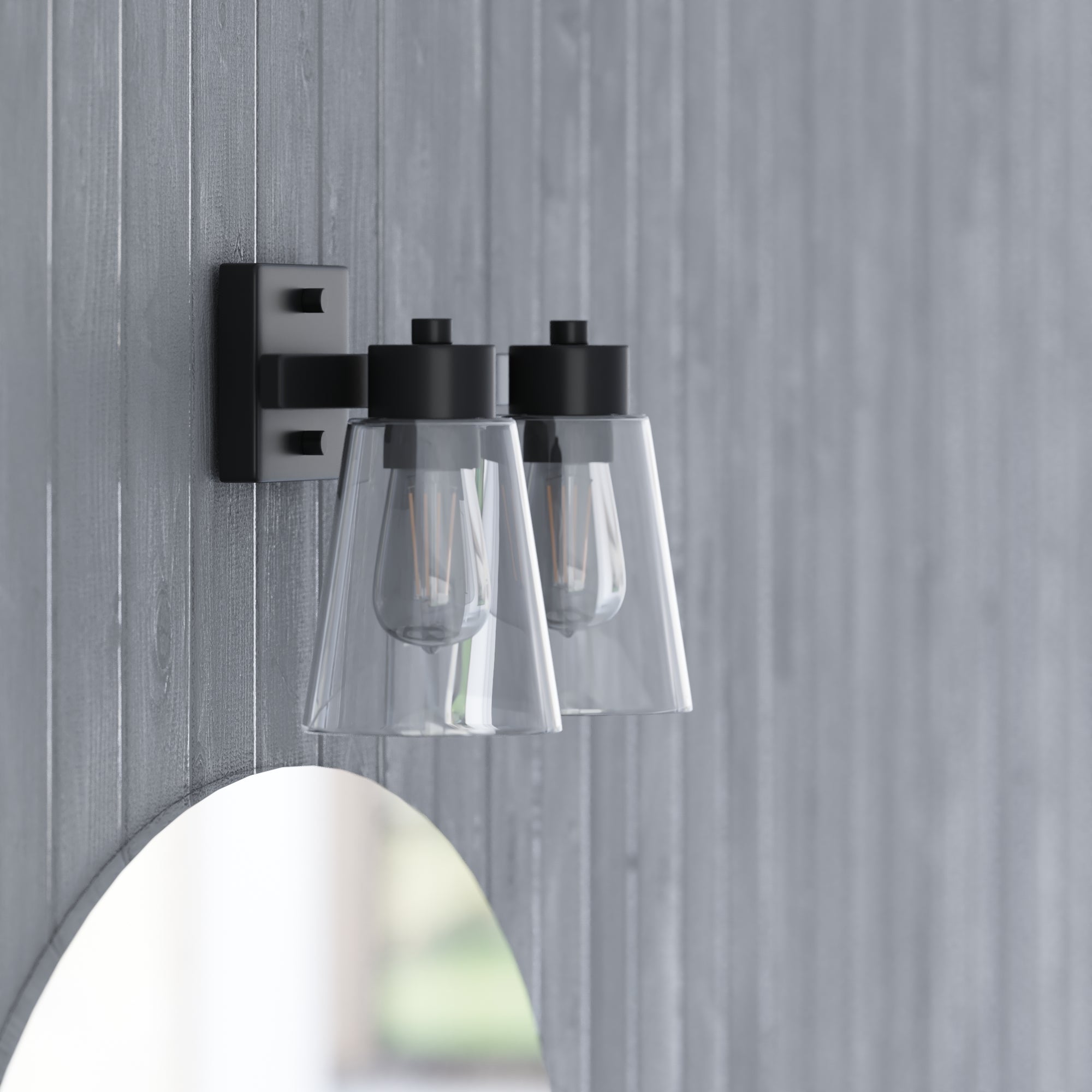Fairendale Matte Black Vanity Light with Clear Glass - 2 Light Bathroom Sconce for Bedroom & Dressing Room Mirror Lighting