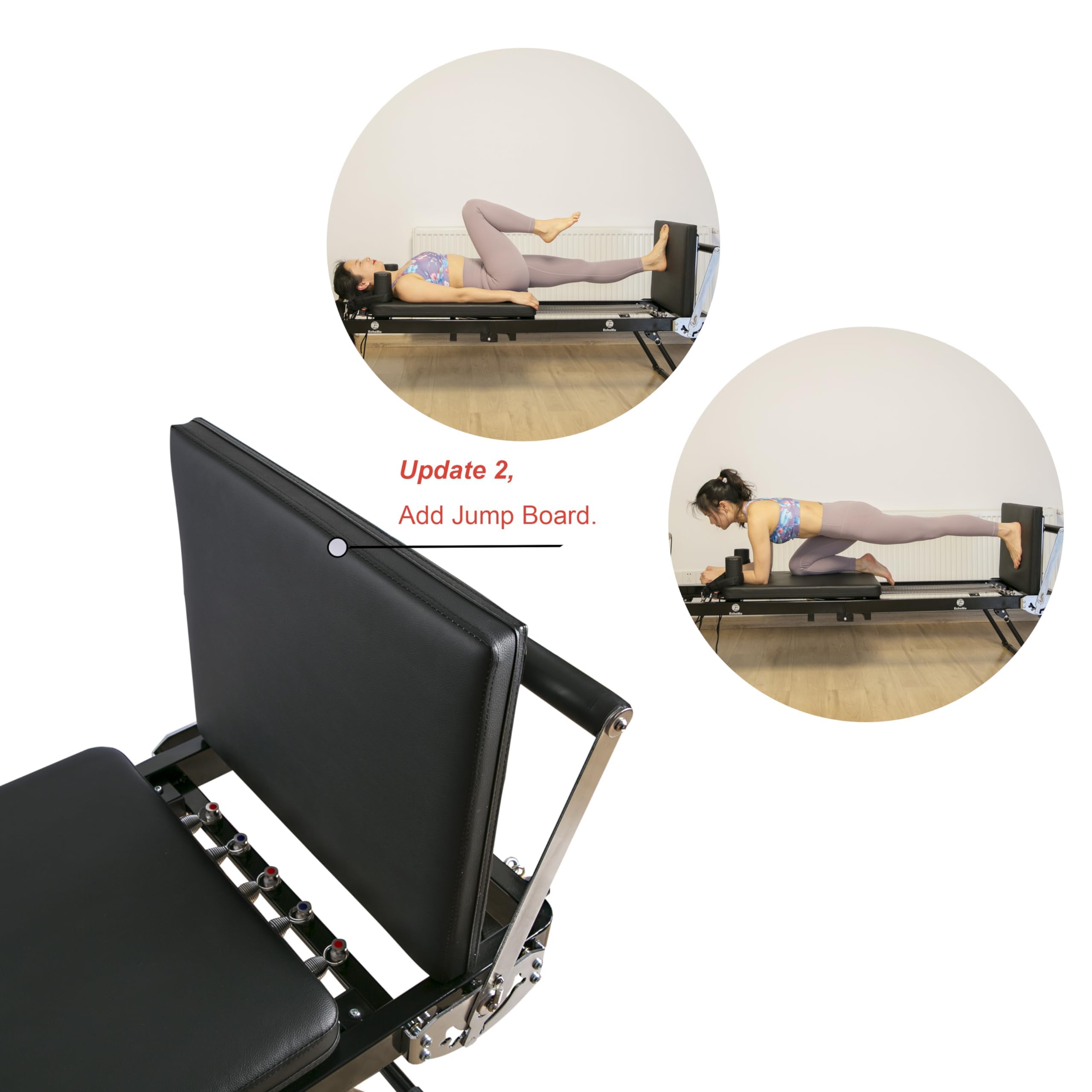 EchoMe Foldable Pilates Reformer Machine for Home Gym - Alloy Spring Resistance, Extended Length (Dark) - Perfect for Home Workouts & Pilates Training
