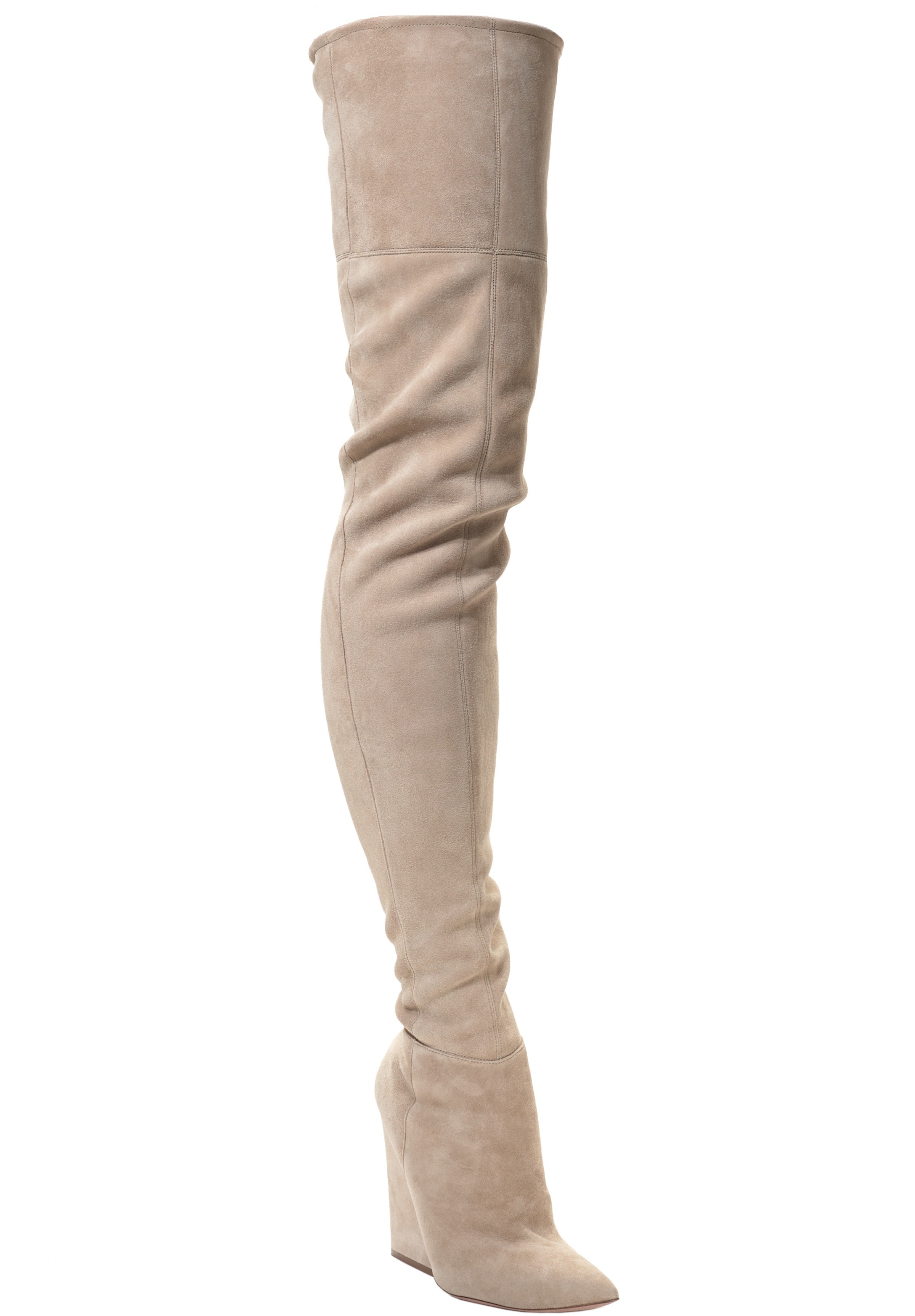 VIX CREAM PIERCED STRETCH SUEDE THIGH HIGH BOOTS - Sexy Women's Knee High Boots for Night Out, Party & Cosplay
