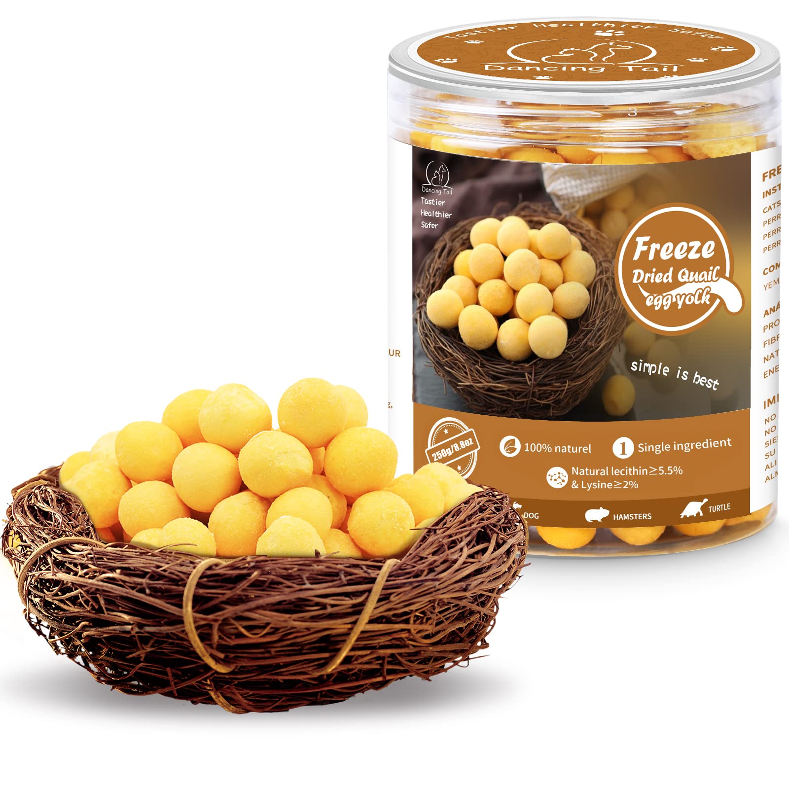 Freeze Dried Quail Egg Yolk Dog & Cat Treats - Limited Ingredient, Grain-Free, Healthy Training Snacks - 8.8oz for Small to Large Pets - Perfect for Reward, Obedience Training & Digestive Health