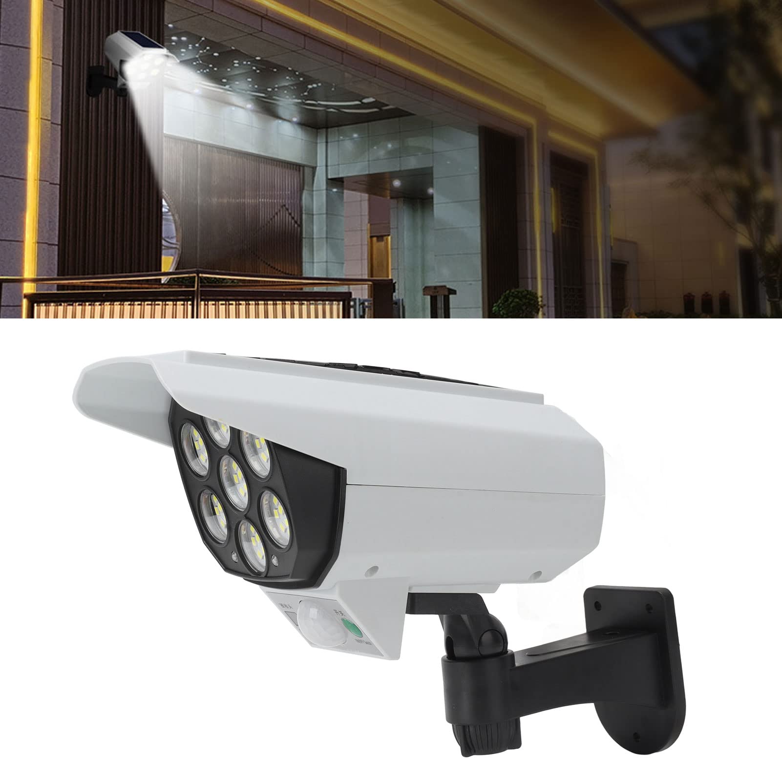 Fake Solar Security Camera Light - Dummy Surveillance Camera with LED Blinking Light - Solar Powered Outdoor Fake CCTV for Home & Business Security - Ideal for Deterring Burglars & Intruders