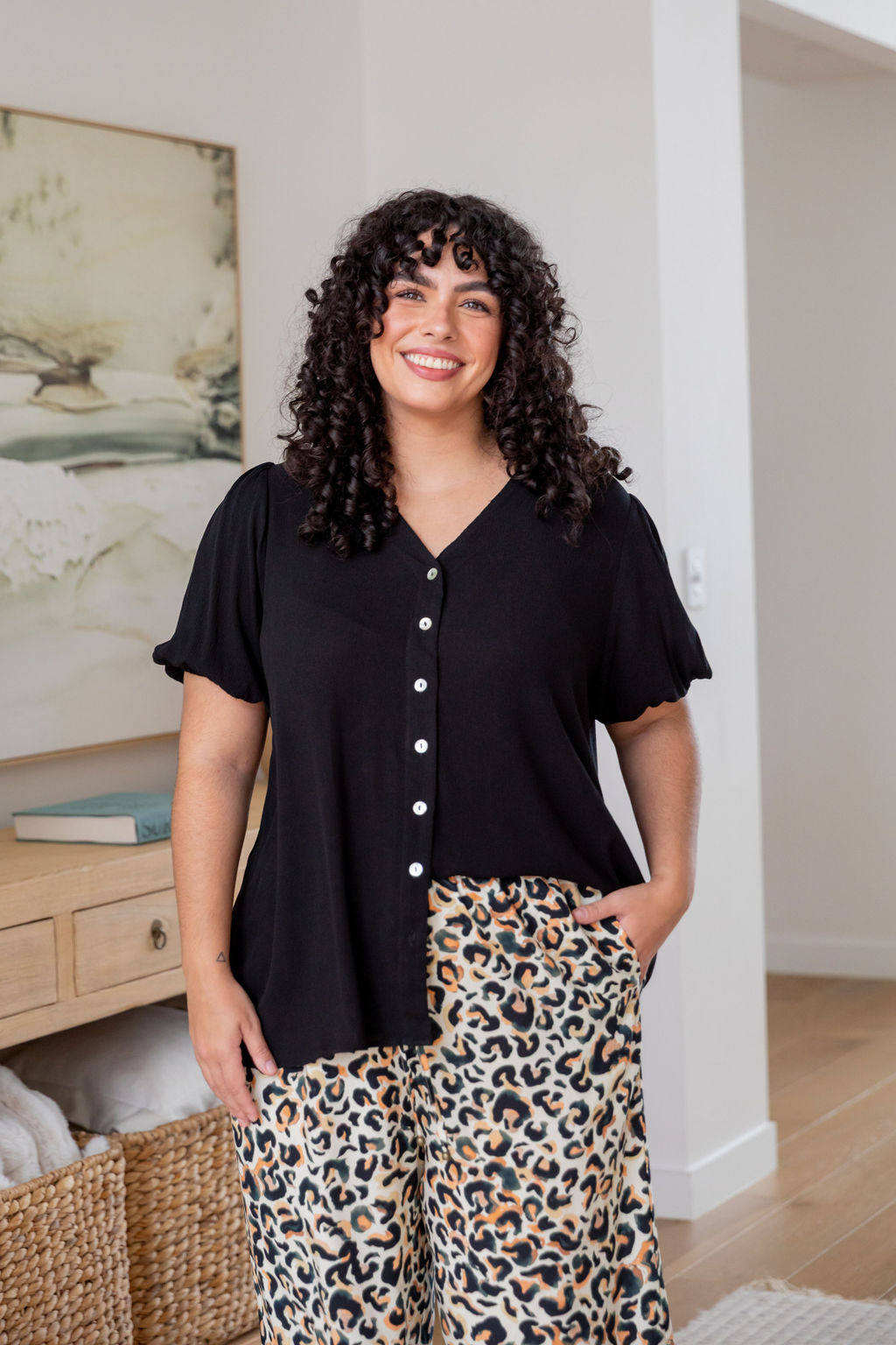 Winona Short Sleeve Blouse - Women's Black Casual Top for Work & Everyday Wear | Office & Outing Outfit