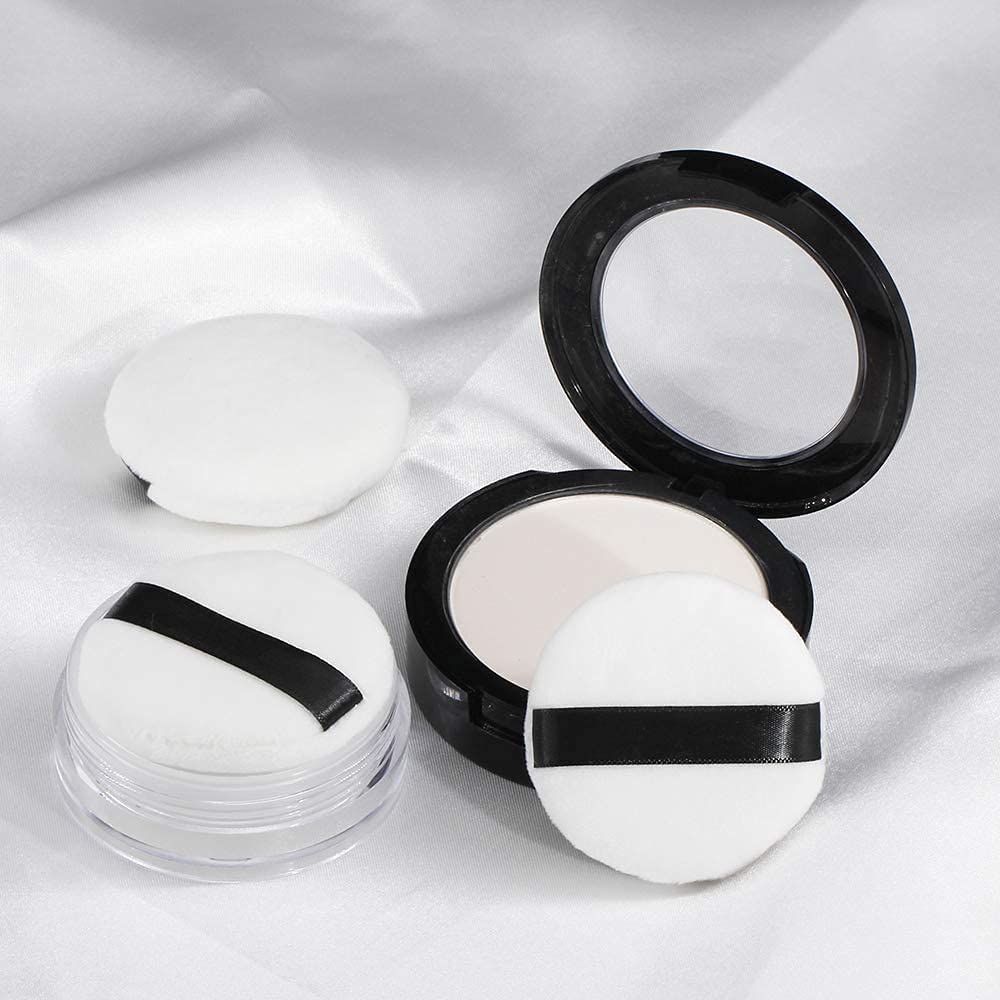 Cosluxe Pro Powder Puff - Ultra Soft Washable Velour Fluffy Makeup Puff with Ribbon | Pure Cotton Round Powder Applicator for Loose & Mineral Powder | Perfect for Body, Face & Setting Powder | White (Medium, 3-Pack) | Ideal for Home, Travel & Professional Makeup Application