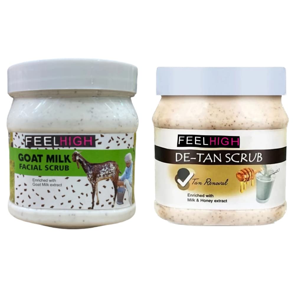 Feelhigh De-Tan Scrub & Got Milk Scrub - 500ml Skin Care Exfoliator for Brightening & Nourishing | Gentle Face & Body Scrub for Tan Removal & Smooth Skin | Perfect for Daily Skincare Routine & Spa Treatment