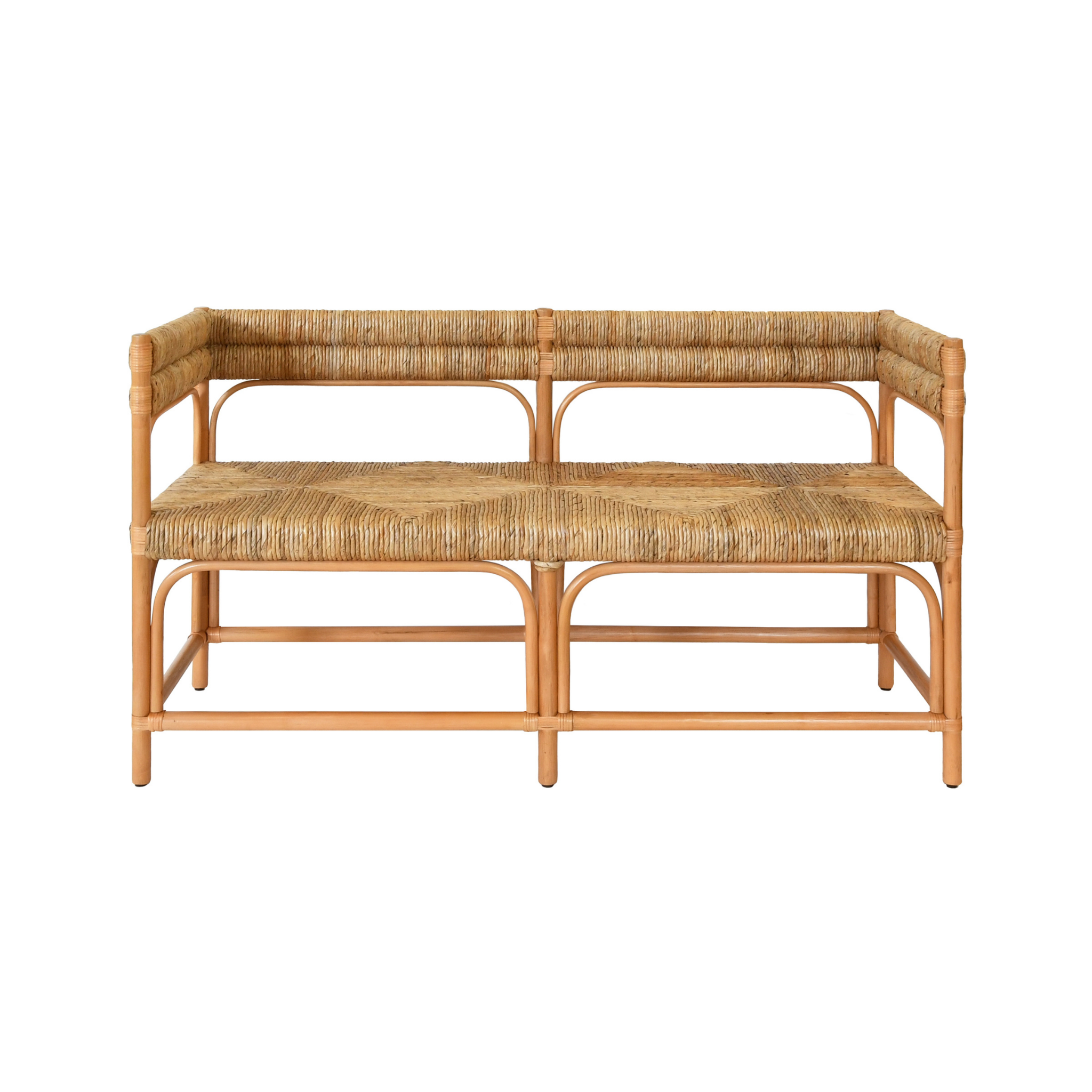 Handwoven Rattan & Seagrass Bench - Natural Boho Style Indoor/Outdoor Furniture for Patio, Garden, or Living Room Decor