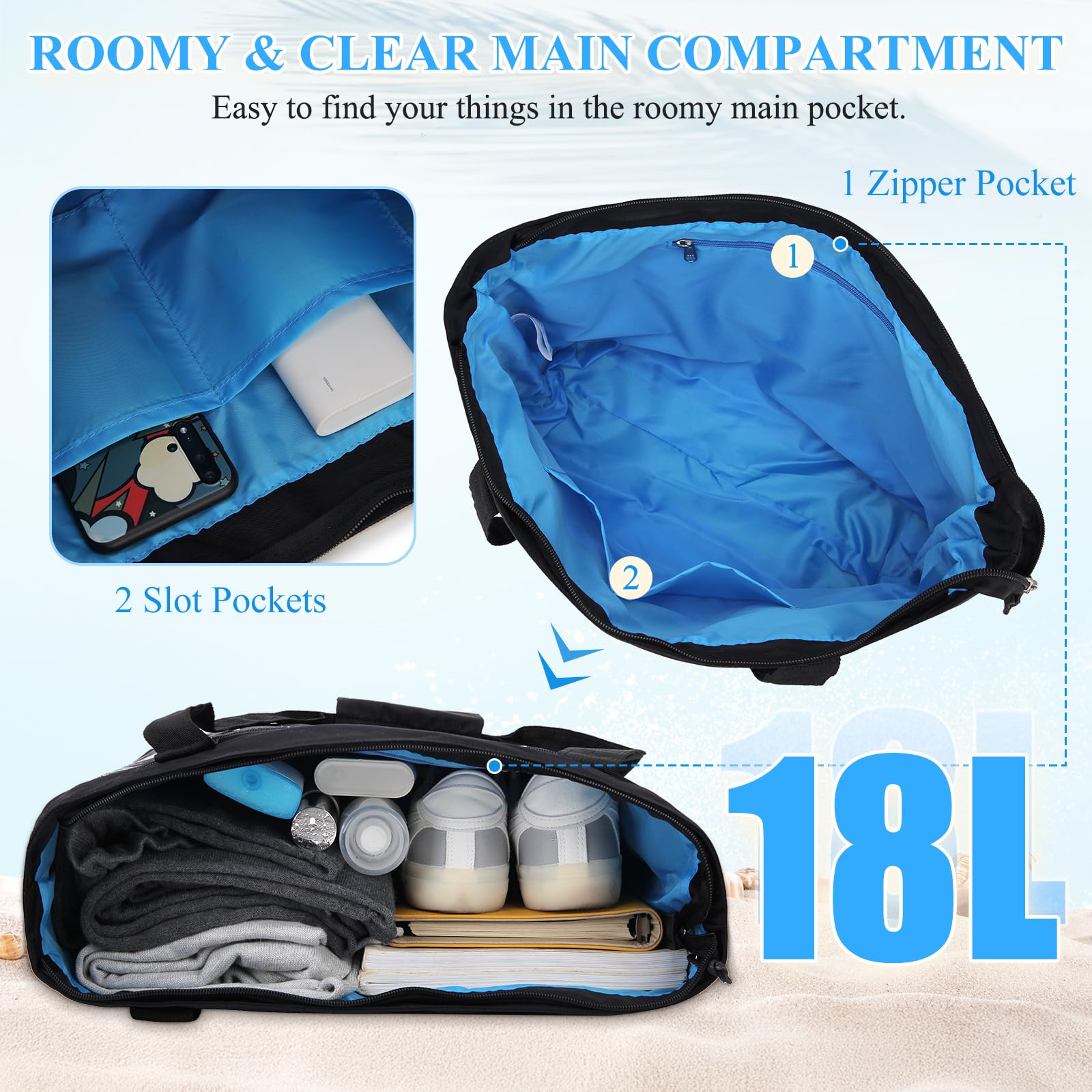 VX VONXURY Women's Large Lightweight Travel Tote Bag - Water Resistant, Sandproof Gym & Beach Bag with Zipper & Wet/Dry Separation | Perfect for Workouts, Travel, Beach Trips & Sports
