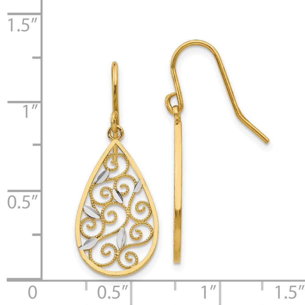 Exquisite Gold Diamond Cut Filigree Teardrop Wire Earrings - Model K4363 | Elegant Dangle Drop Earrings for Women, Perfect for Weddings, Parties & Special Occasions