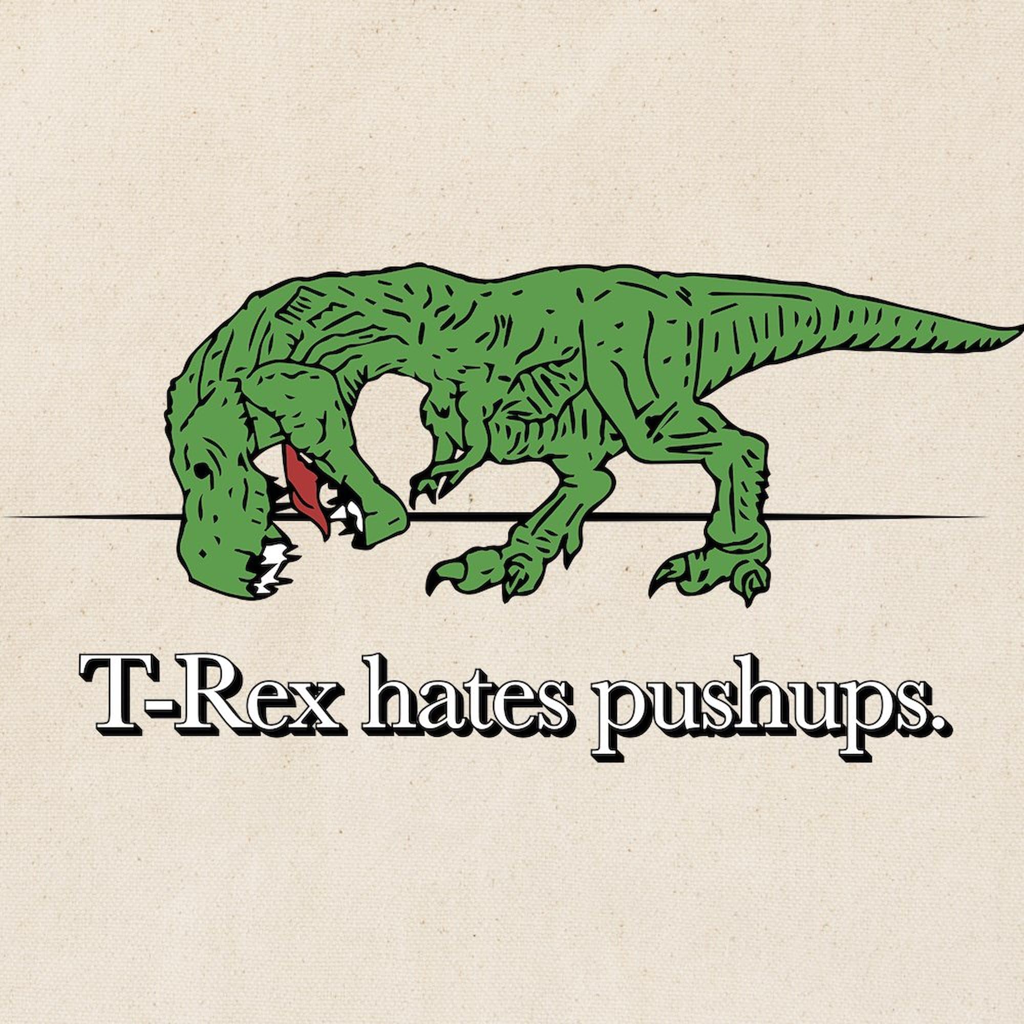 Funny T-Rex Hates Pushups Canvas Tote Bag - Reusable Natural Shopping Bag for Gym, Work, Groceries & Beach