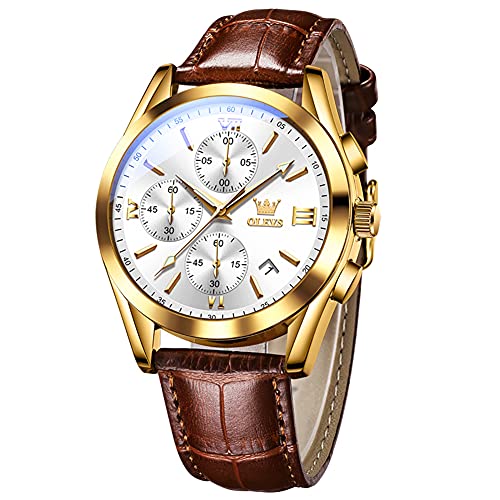 Brown Leather& Gold Case White Face2872