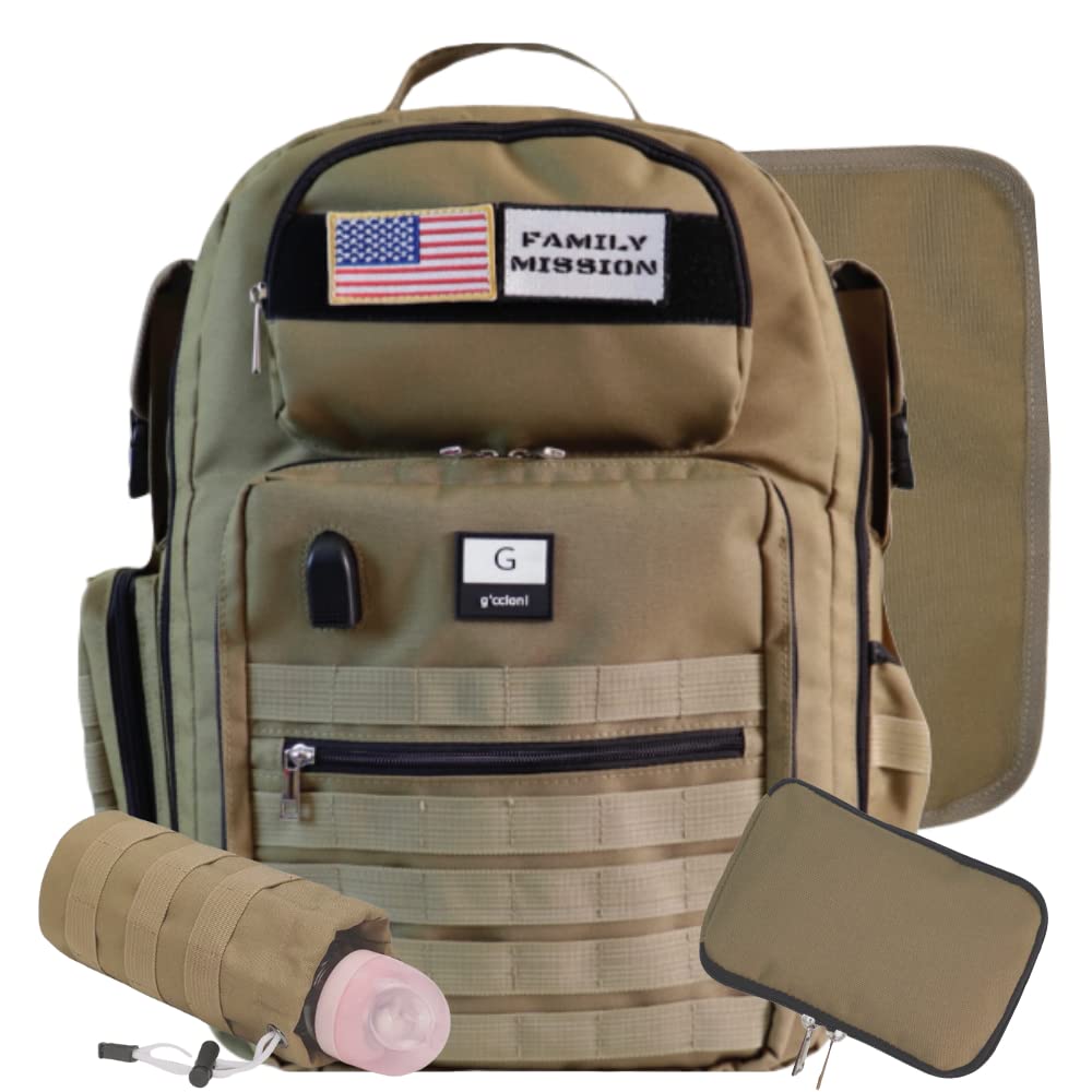 **Multifunctional Waterproof Diaper Backpack for Baby & Toddler - Insulated Bottle Pouch, Stroller Straps, Changing Mat & Wipes Pockets - Perfect for Travel, Daycare & Outings (Khaki)**