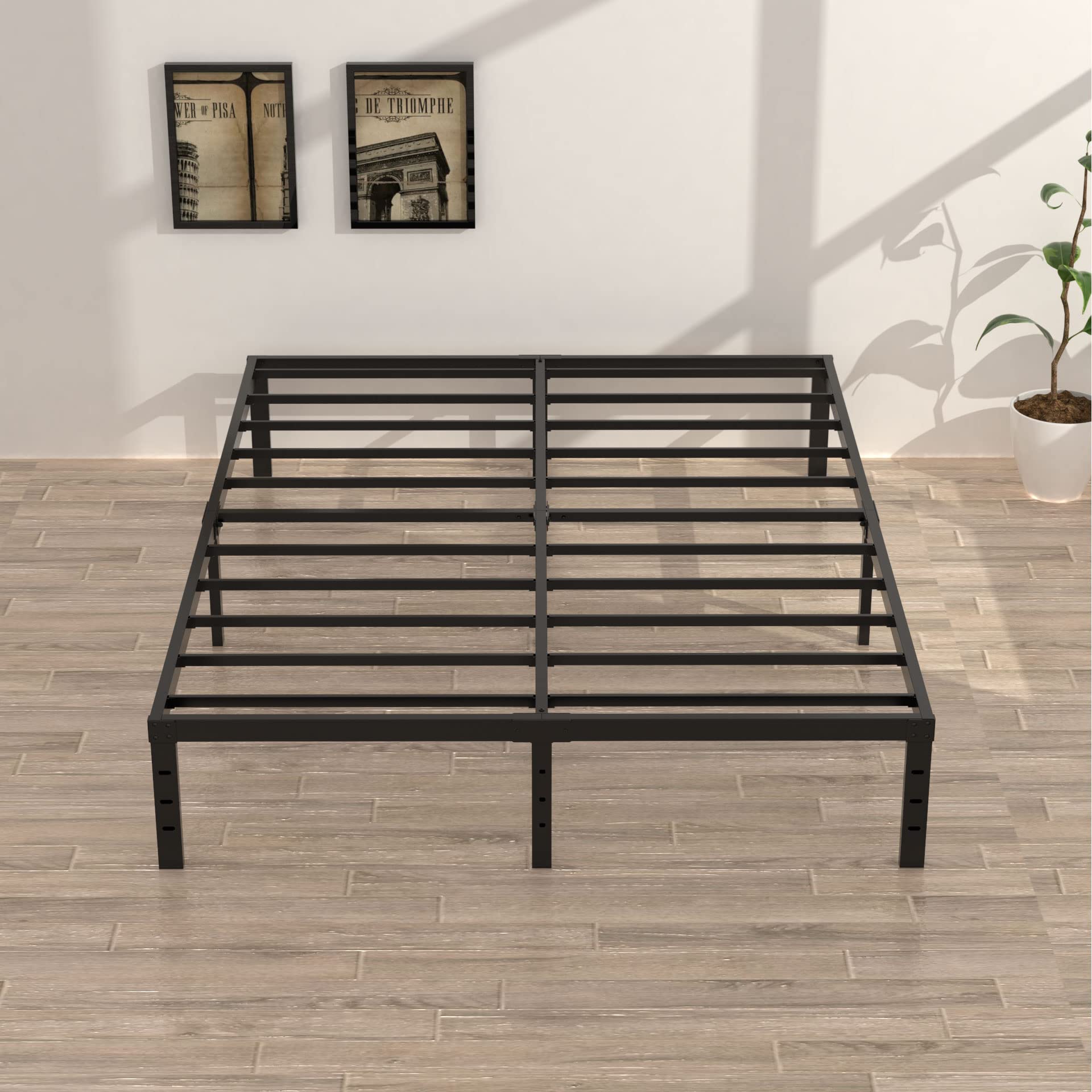 16 Inch California King Bed Frame - No Box Spring Needed, Heavy Duty Platform with 14