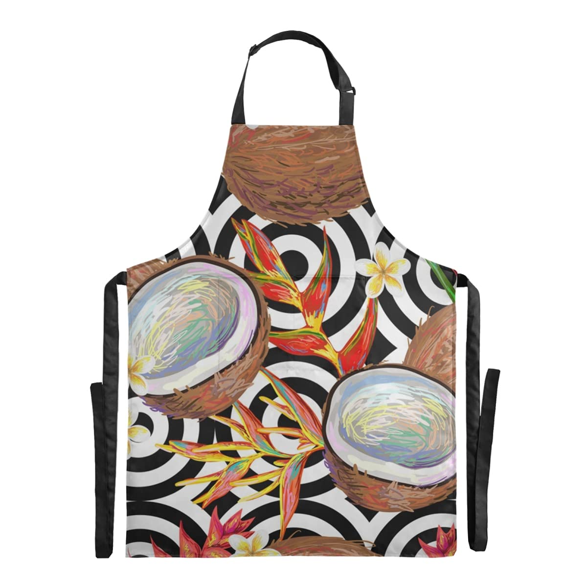 RunningBear Tropical Flowers Coconut Print Waterproof Apron - Adjustable Straps & Large Pocket for Nail Technicians, Dishwashers, Barbers - Perfect for Salon, Kitchen & Workshop Use