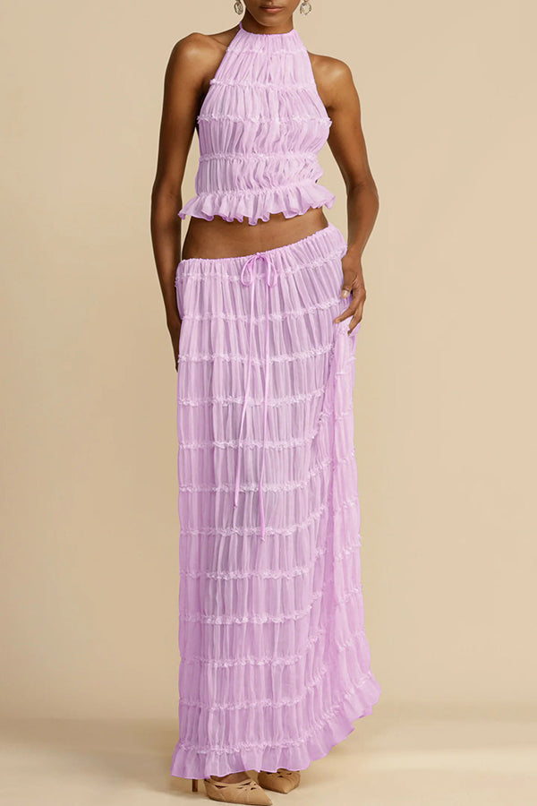 Versatile Vintage Pleated Drawstring Waist Tiered Maxi Skirt for Women | Boho Chic Flowy Long Skirt | Perfect for Casual Outings, Beach Vacations & Summer Festivals