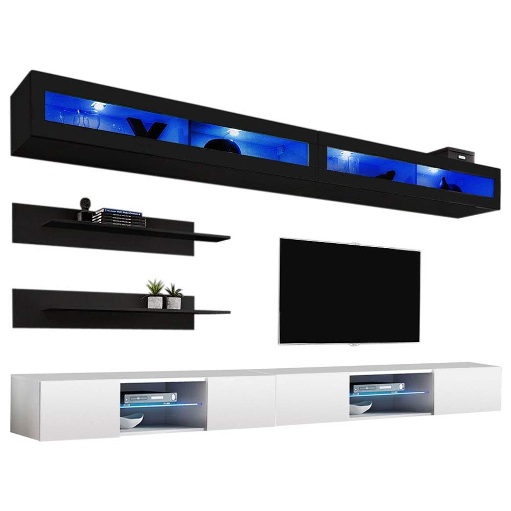 Modern Floating TV Stand with Storage & LED Lights - Wall-Mounted Entertainment Center for Bedroom & Living Room - Meble I2 33