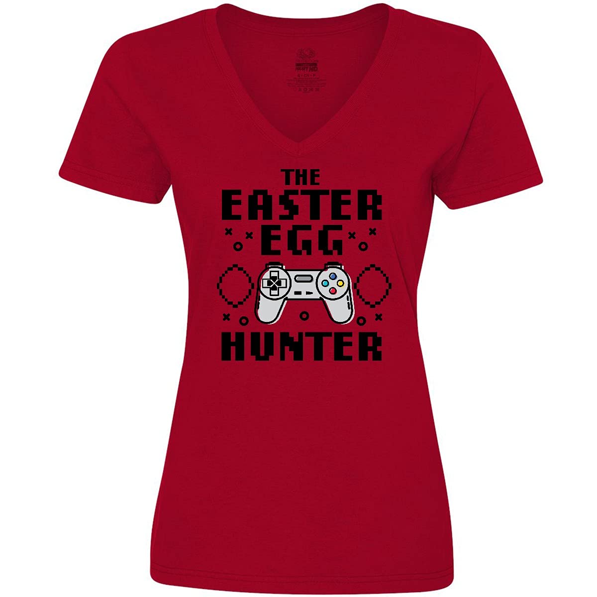 Inktastic Happy Easter The Easter Egg Hunter Gamer Women's V-Neck T-Shirt - Cute Easter Graphic Tee for Women - Perfect for Easter Egg Hunts, Spring Parties & Casual Wear