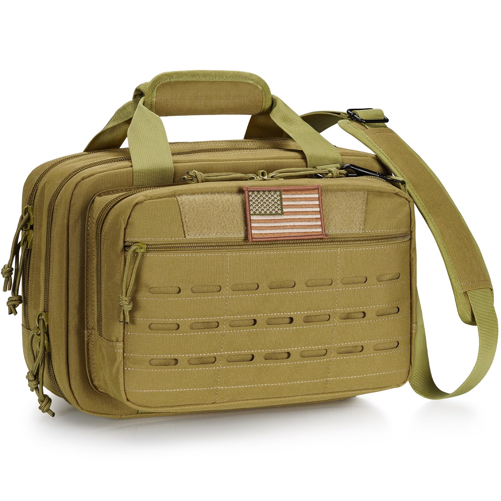 CVLIFE Tactical Gun Range Bag - Lockable 3 Compartment Pistol Case for Handguns, Hunting & Shooting Range - Durable Gun Carrying Case for Outdoor Sports, Range Practice & Firearm Storage