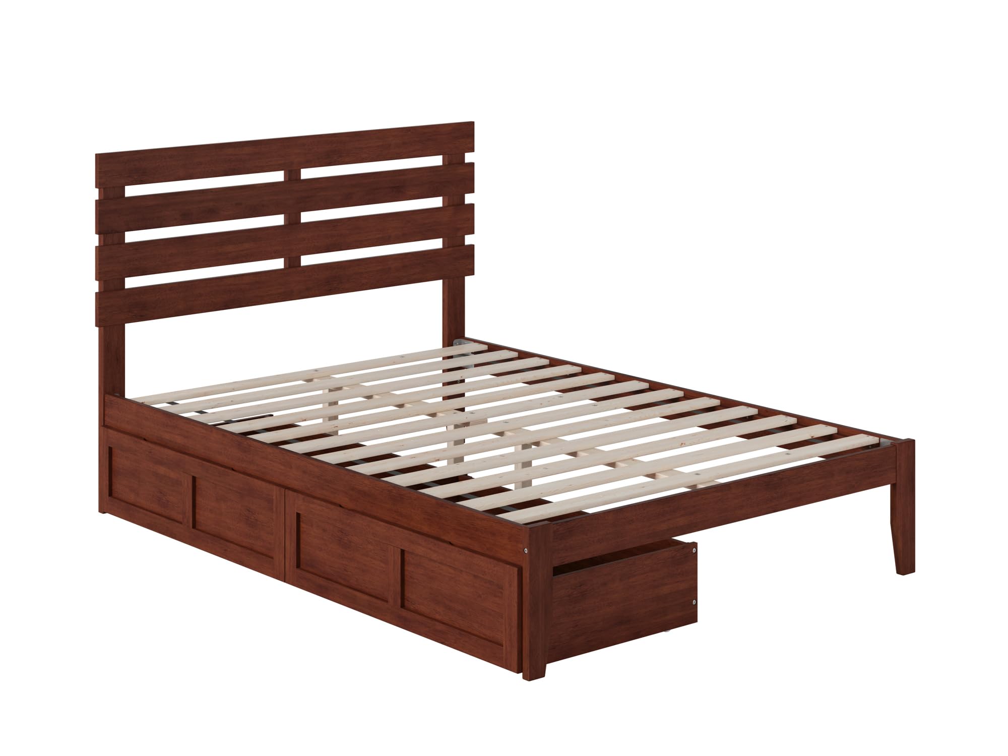 AFI Oxford Full Size Platform Bed with Storage Drawers & USB Charging Station - Walnut Finish Modern Bedroom Furniture for Small Spaces & Apartment Living