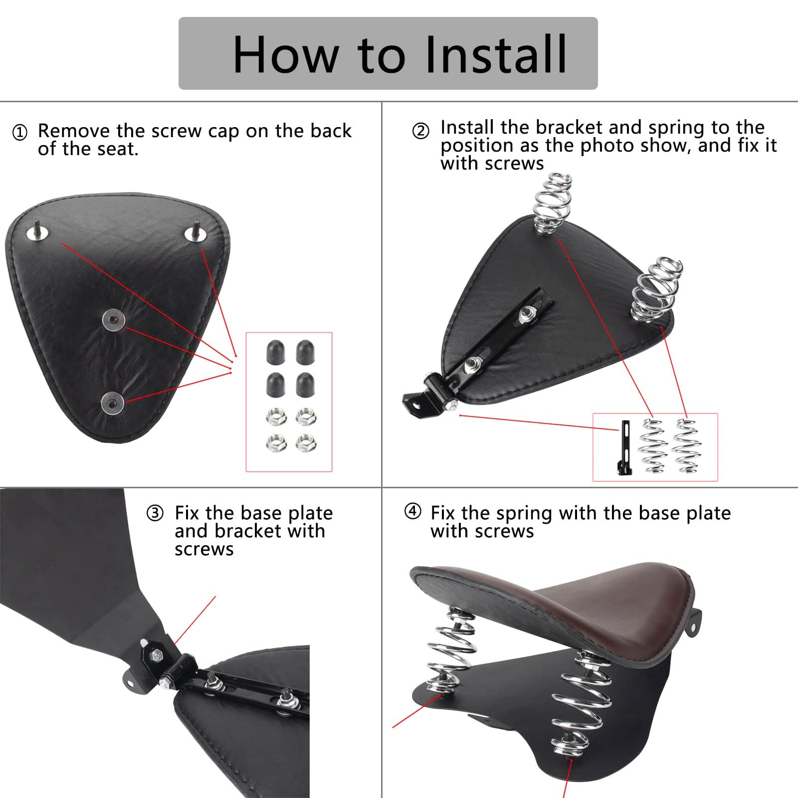 Universal Motorcycle Solo Seat with Mounting Kit - Custom Chopper Bobber Seat for Harley Davidson Sportster XL 1200/883/48 - Perfect for Cruiser Rides & Custom Bike Builds