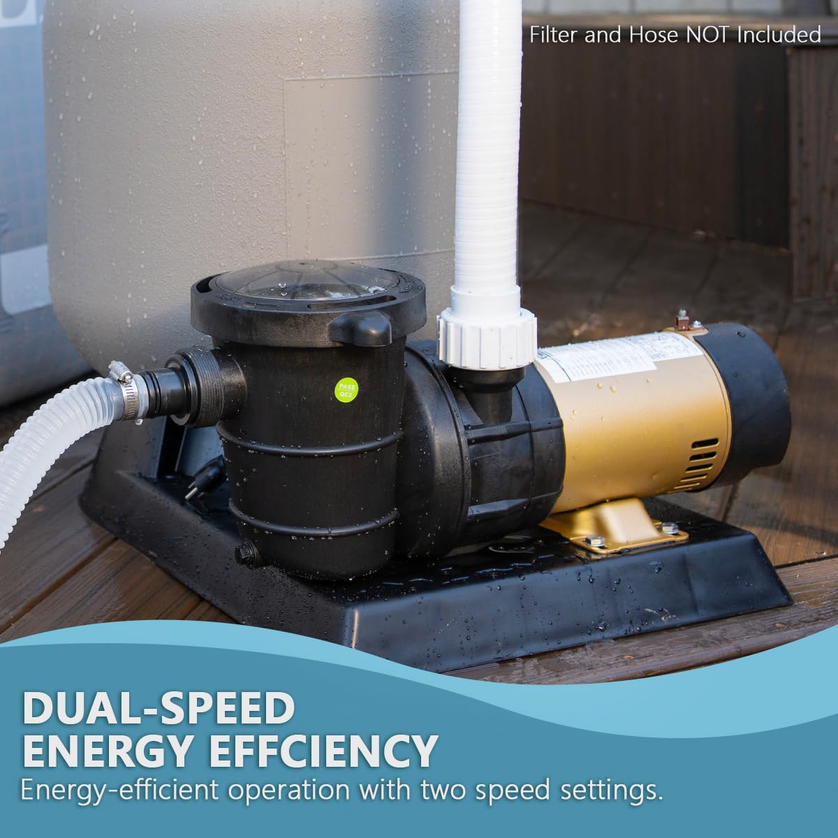 XtremepowerUS 1.5 HP 2-Speed Variable Swimming Pool Pump - High Flow Above Ground Pool Pump with Large Strainer & Slip-On Fitting Set | Perfect for Inground & Above Ground Pools, Water Circulation, Filtration & Maintenance