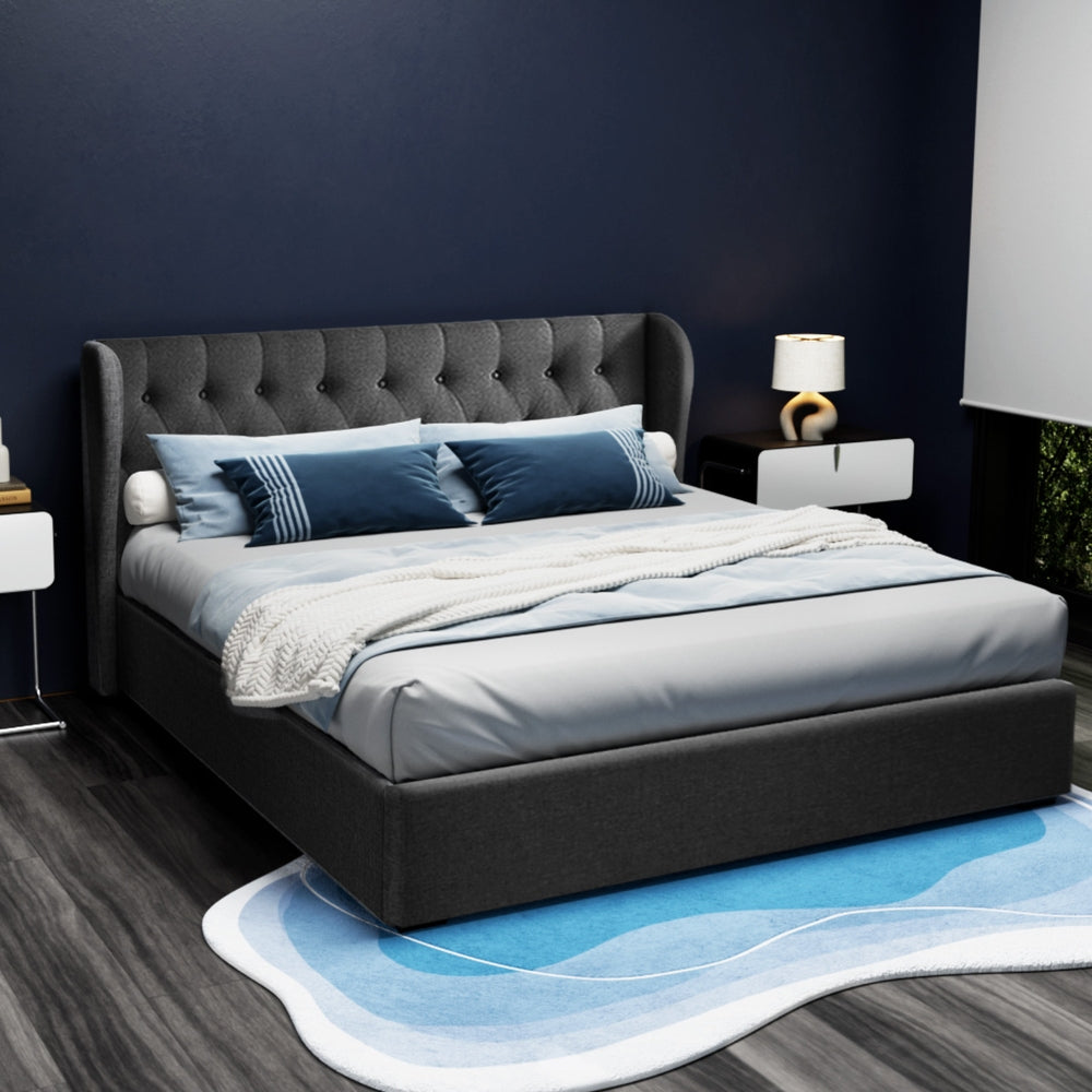 Elouera King Size Bed Frame with Gas Lift Storage - Charcoal Black - Perfect for Modern Bedrooms & Small Spaces