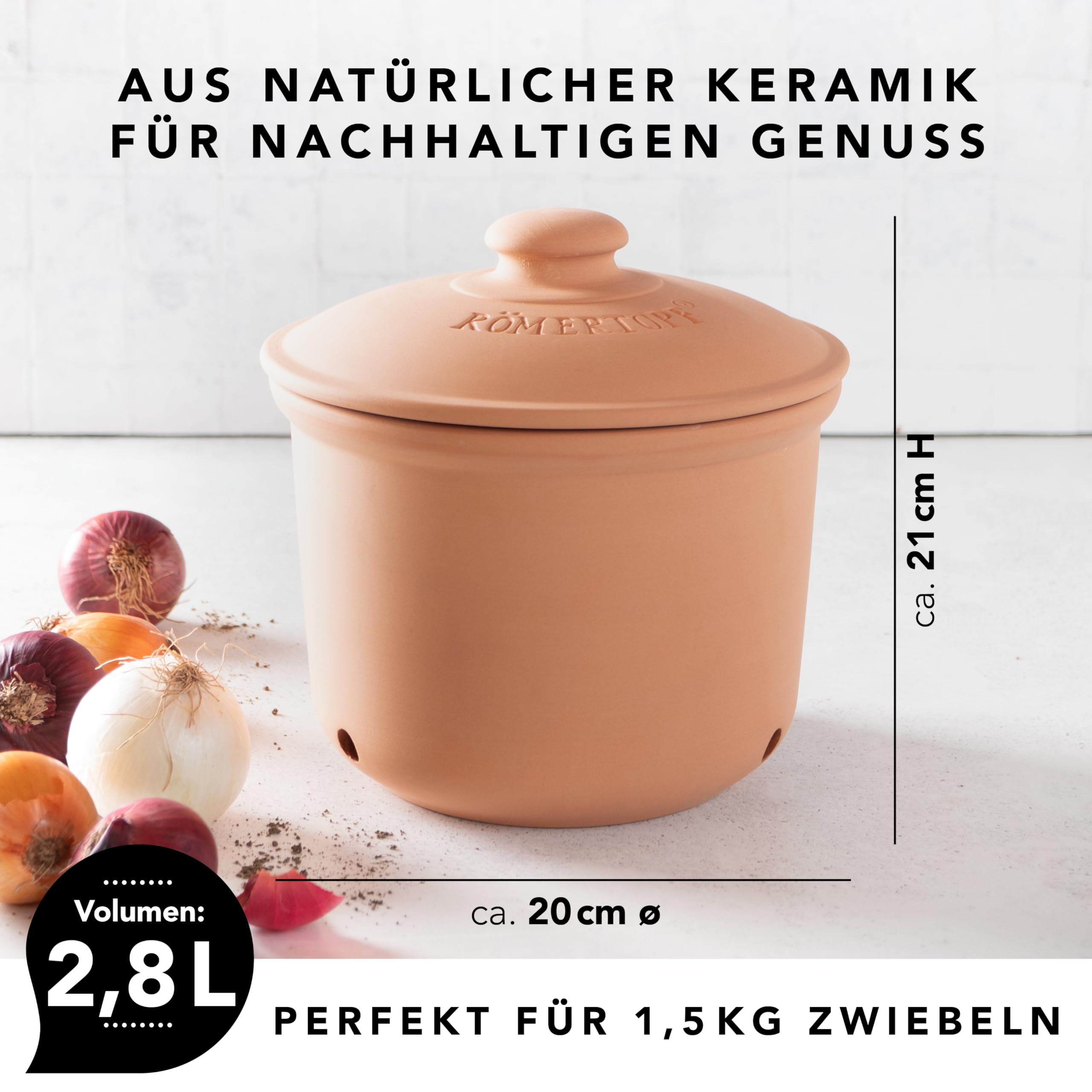 Römertopf Clay Storage Jar for Onions - 1.5L (415 05) | Airtight Kitchen Container for Garlic, Potatoes & Vegetables | Perfect for Pantry Organization & Fresh Food Preservation