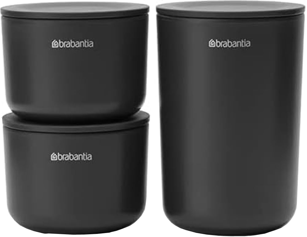 Brabantia 281303 Storage Pots Set - Large & Small Organizer for Jewelry, Accessories, Cotton Storage - Dark Gray | Perfect for Bedroom, Bathroom & Closet Organization