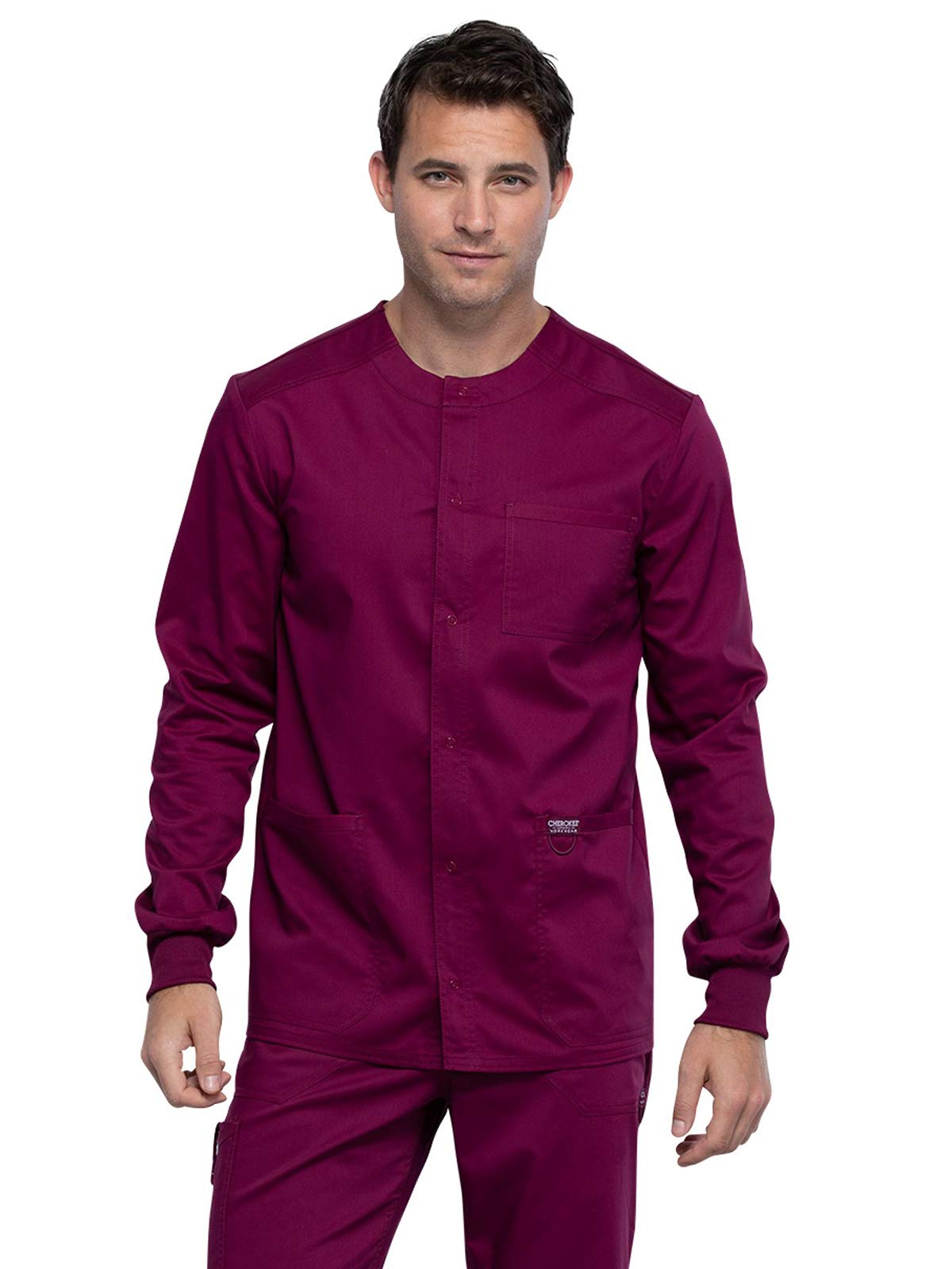 Cherokee Men's Warm Up Scrubs Jacket WW380 - Snap Front Workwear for Medical Professionals - Perfect for Hospitals, Clinics & Healthcare Workplaces