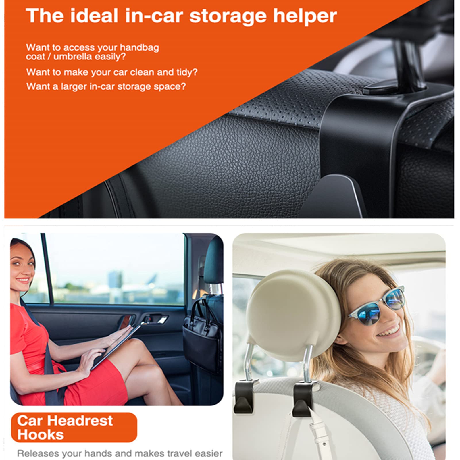 4PCS Universal Car Seat Back Hook - Heavy Duty Auto Accessories for Organizing Car Interior, Hanging Bags, Purses & Clothes | Portable Headrest Mount Storage Solution for Road Trips & Daily Commute