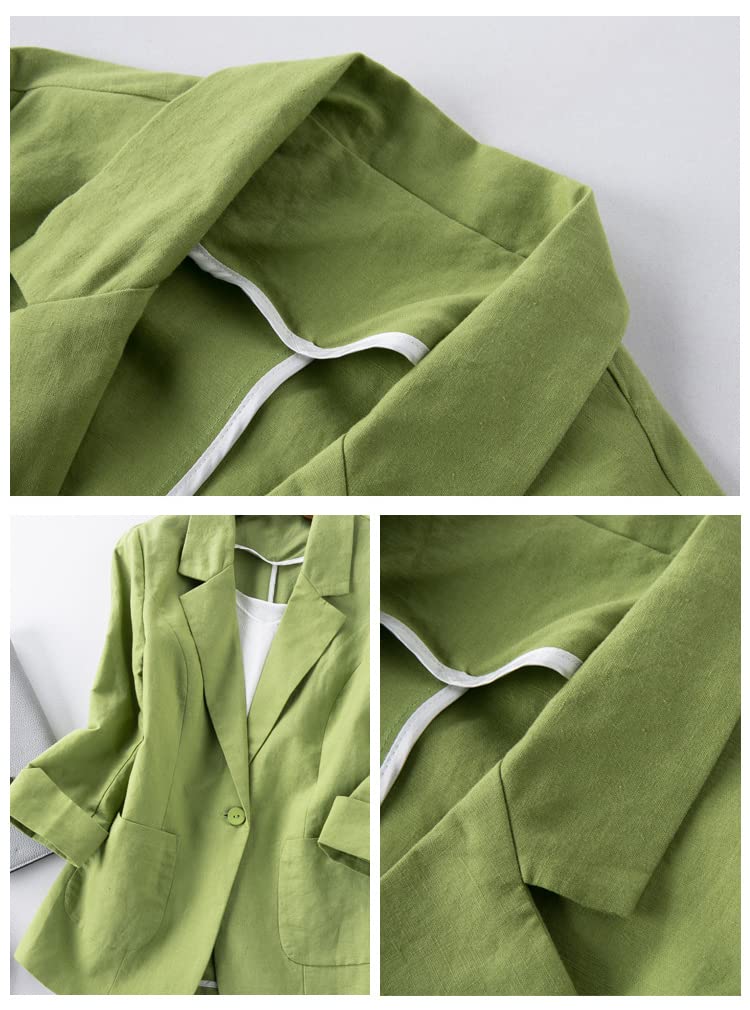 Women's Cotton Linen Blazer - 3/4 Sleeve Open Front Casual Jacket for Office, Summer Outfits & Travel