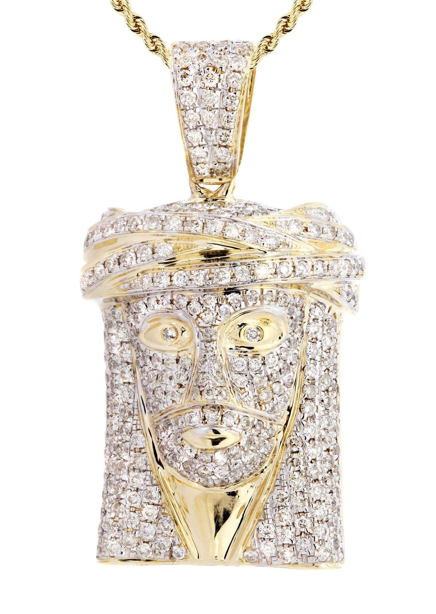 14K Yellow Gold Jesus Head Diamond Necklace - 2.08 Carats Genuine Diamond Pendant for Women | Perfect for Church, Weddings & Special Occasions