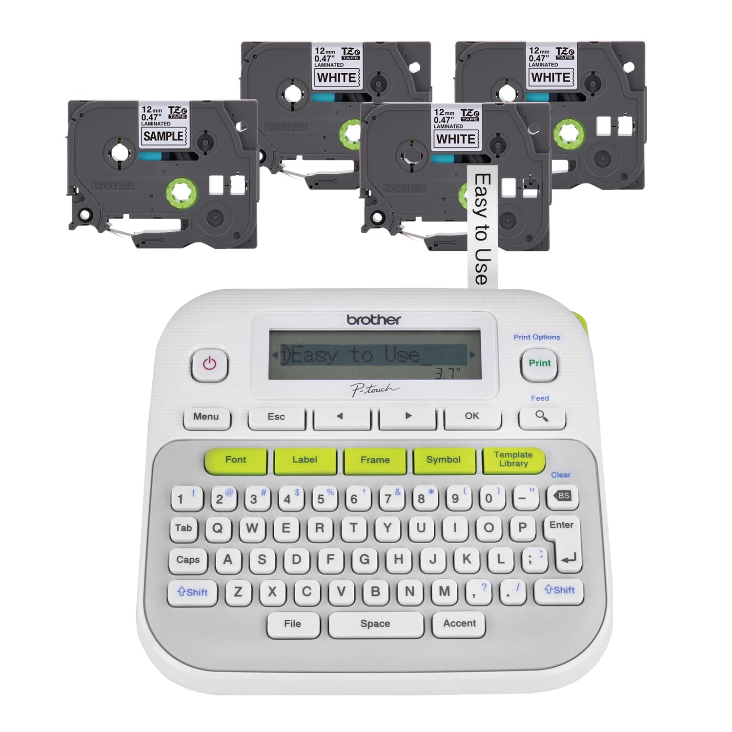 Brother P-Touch PTD210 Label Maker Kit - Compact & Easy-to-Use Labeling Machine with 4 Bonus Tapes (White) - Perfect for Home, Office, School & Organization Projects