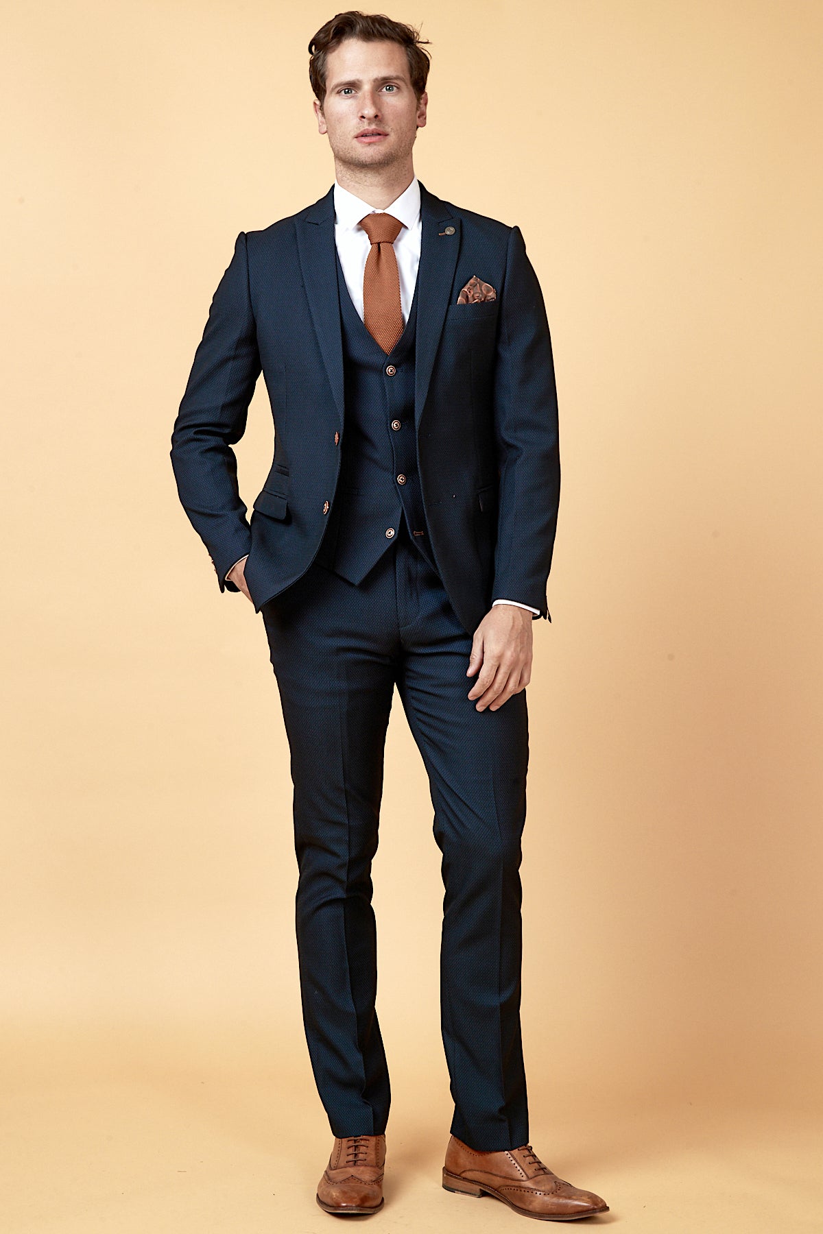 Premium Navy Blue Three-Piece Suit for Men - Tailored Business Formal Attire - Perfect for Weddings, Office Meetings & Special Occasions