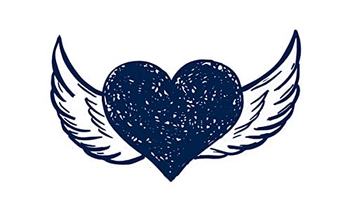 Long Lasting Semi-Permanent Temporary Tattoo Stickers - Angel Wing Heart Design for Women & Men | Fake Body Art Tattoos in Navy Blue | 4 Sheets | Perfect for Parties, Festivals, and Costume Makeup