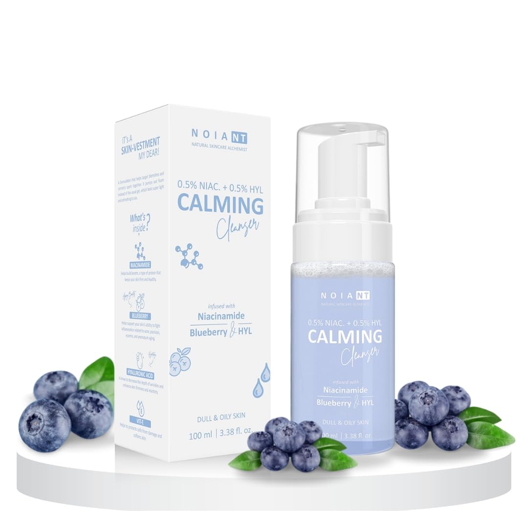 Noiant Hyl Calming Cleanser with Niacinamide & Hyaluronic Acid, Infused with Blueberry Extract | For Dull & Oily Skin | Anti-Aging & Deep Hydration | Acne Control & Wrinkle Reduction | 100ml | Perfect for Daily Skincare Routine & Post-Workout Refreshment