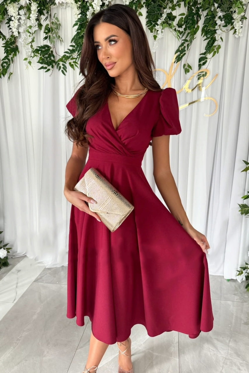 Elegant Puff Sleeve Midi Dress for Women - Flowy Summer Party & Wedding Guest Dress - Boho Chic Floral Print A-Line Dress for Casual Outings & Special Occasions