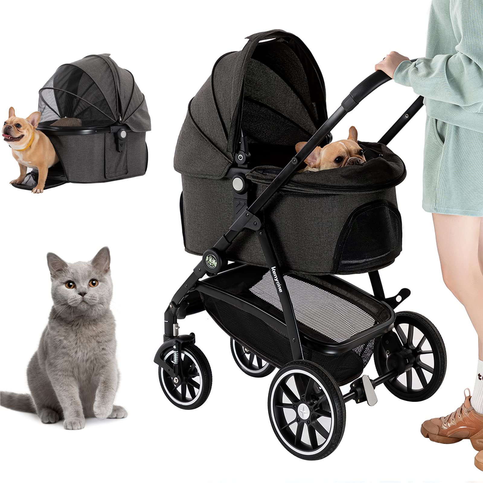 Premium 3-in-1 Foldable Pet Stroller with Aluminum Alloy Frame - Lightweight Travel System for Small & Medium Dogs & Cats - Perfect for Park Walks, Vet Visits & Shopping Trips