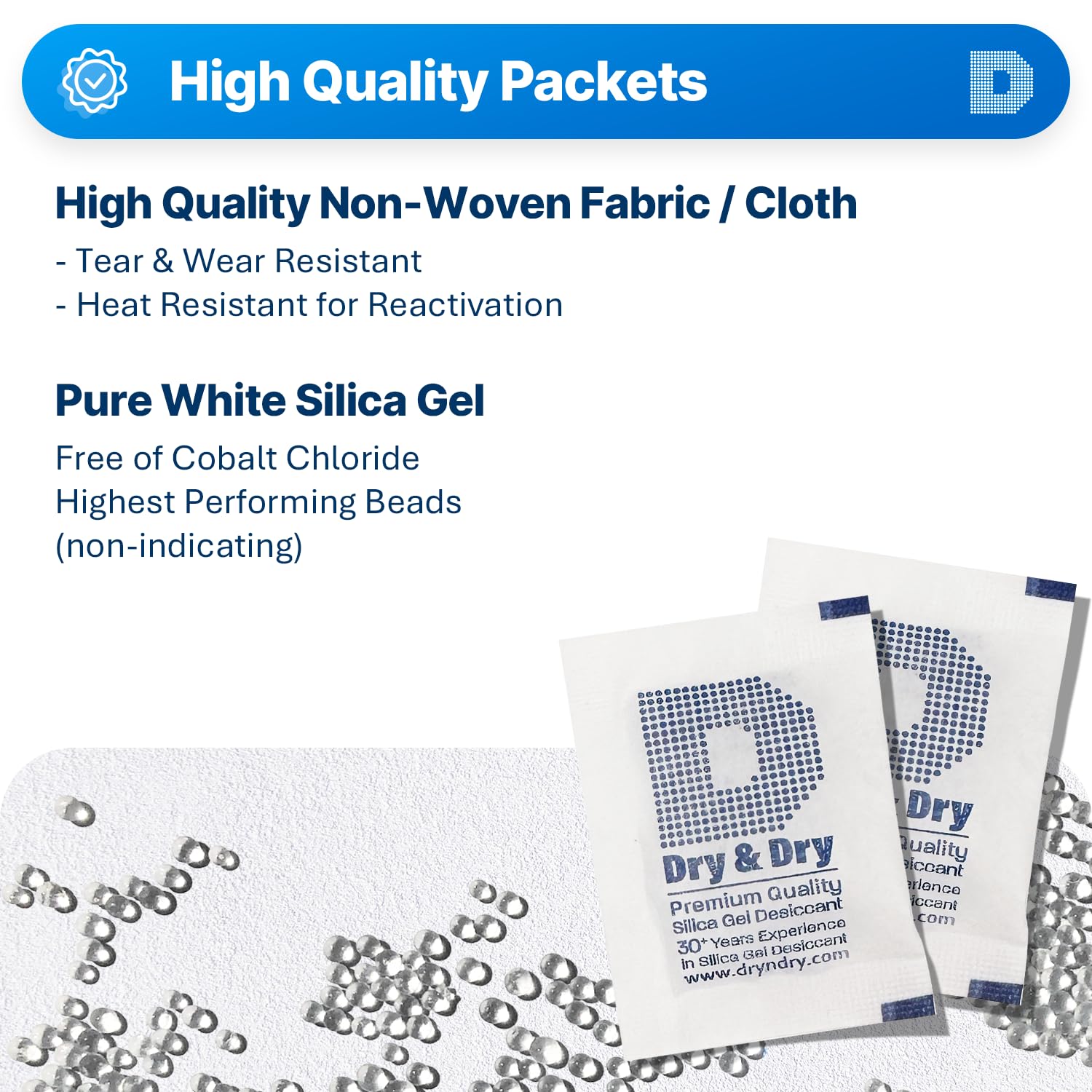 Dry & Dry 5 Gram [3000 Packets] Rechargeable Silica Gel Desiccant Packs - Moisture Absorber for Food Storage, Electronics, Documents & Closet Protection | Fabric Silica Gel Packets for Long-Term Preservation