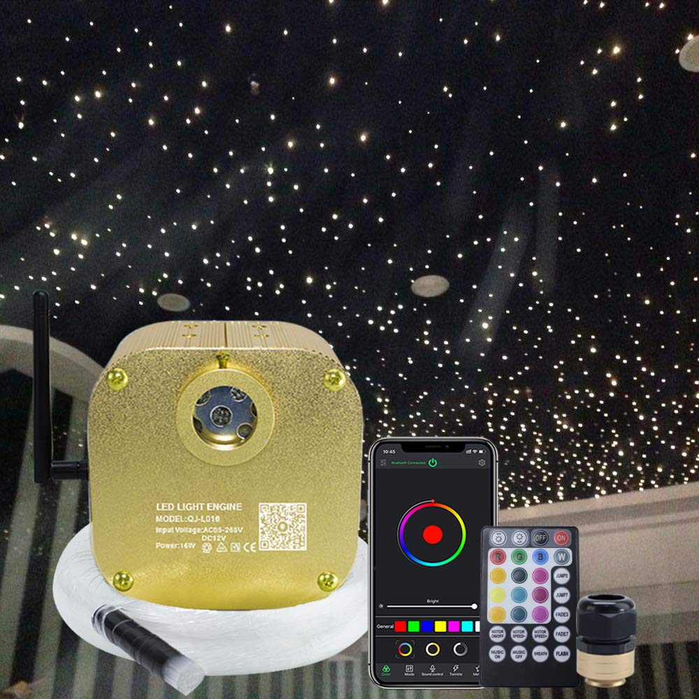 Kingmaled 16W Car & Home Fiber Optic Star Ceiling Lights Kit - LED Light Engine, Dimmable Remote Control, 335pcs Mixed Fiber (0.75+1+1.5mm) for Bedroom, Party & Romantic Ambiance | Music Activated Twinkle Lights