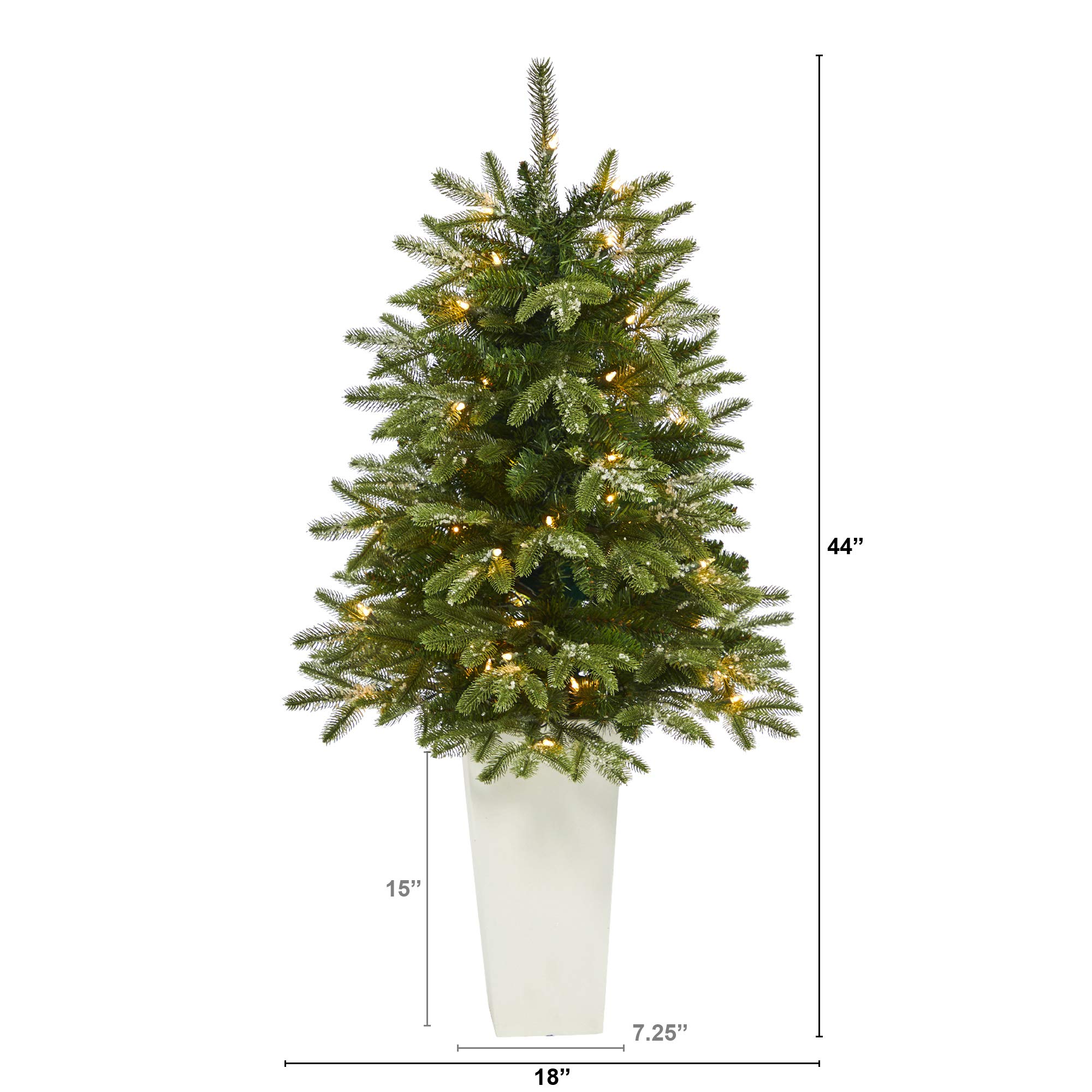 Nearly Natural 44-Inch Snowed Grand Teton Fir Artificial Christmas Tree with 50 Clear Lights & 111 Bendable Branches in Planter - Perfect for Living Room, Office, or Holiday Decorations