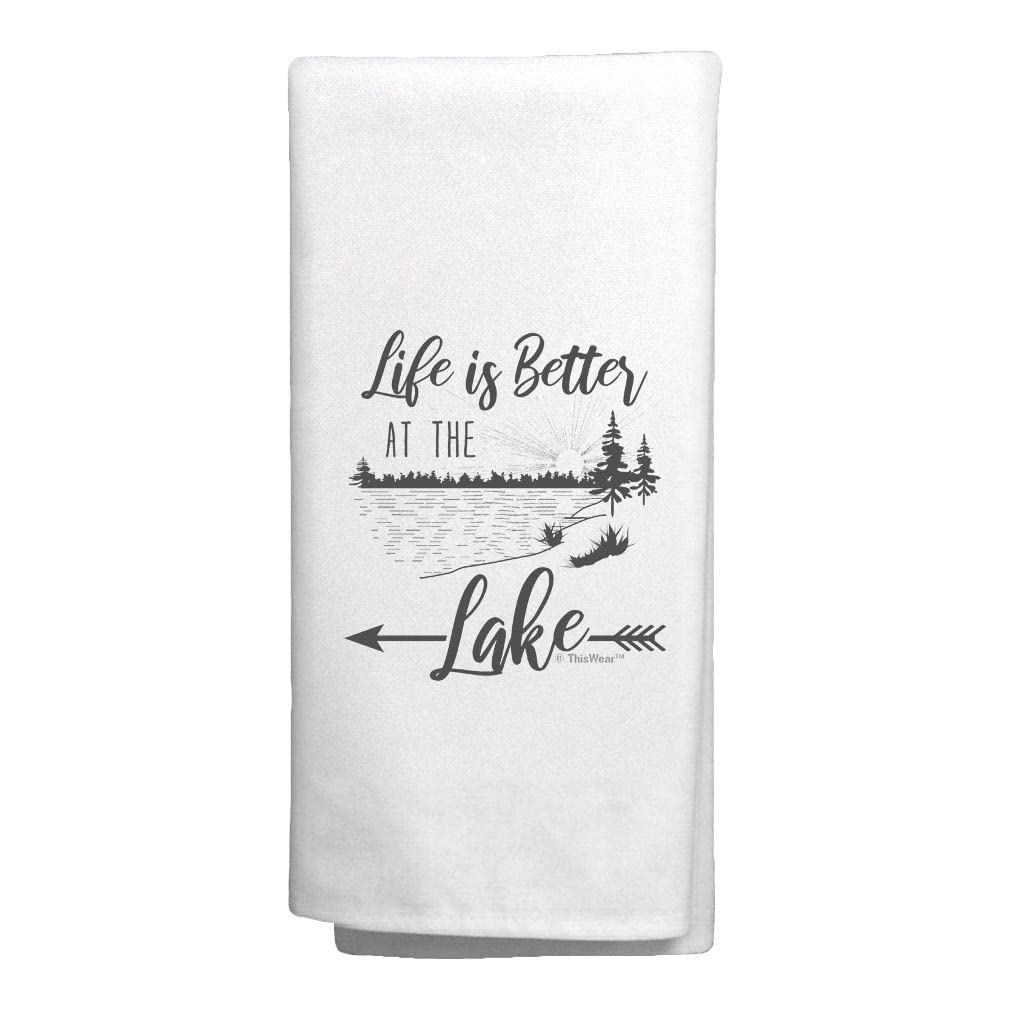 Lake Themed Kitchen Towels Set of 2 - Decorative White Tea Towels for Cabin, Cottage & Lakeside Home Decor | Perfect for Drying Dishes, Gift Giving & Farmhouse Style Kitchens